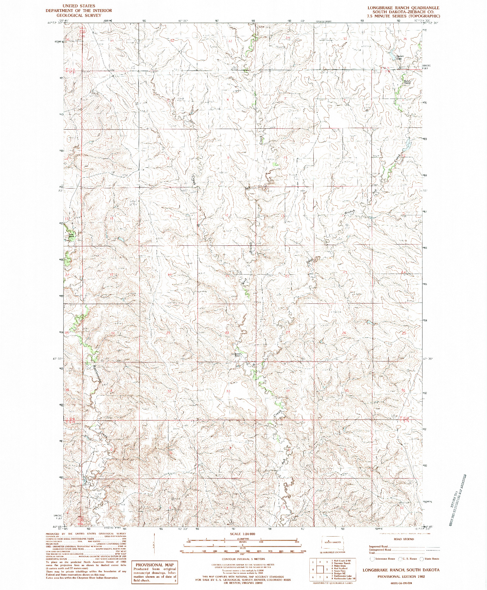 USGS 1:24000-SCALE QUADRANGLE FOR LONGBRAKE RANCH, SD 1982