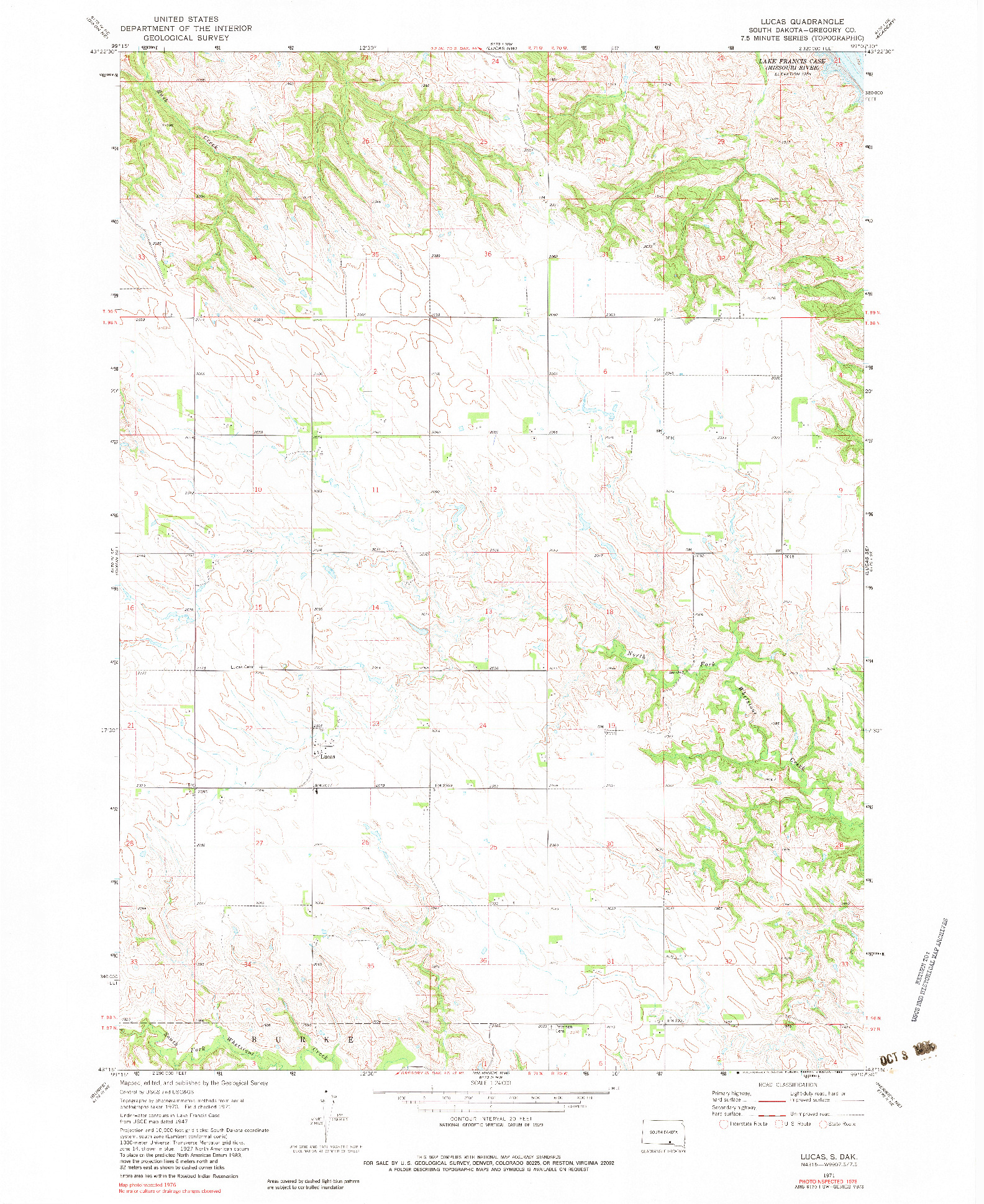 USGS 1:24000-SCALE QUADRANGLE FOR LUCAS, SD 1971