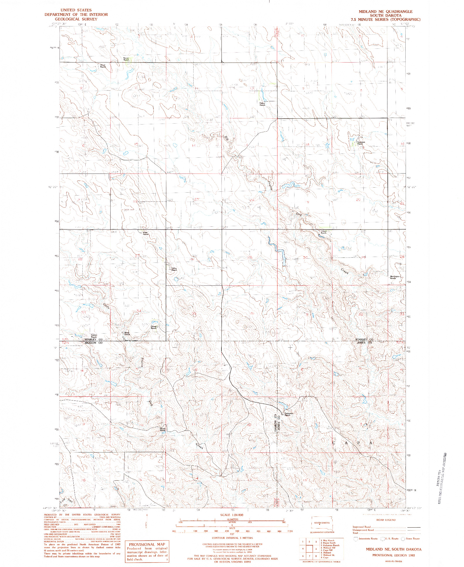 USGS 1:24000-SCALE QUADRANGLE FOR MIDLAND NE, SD 1982