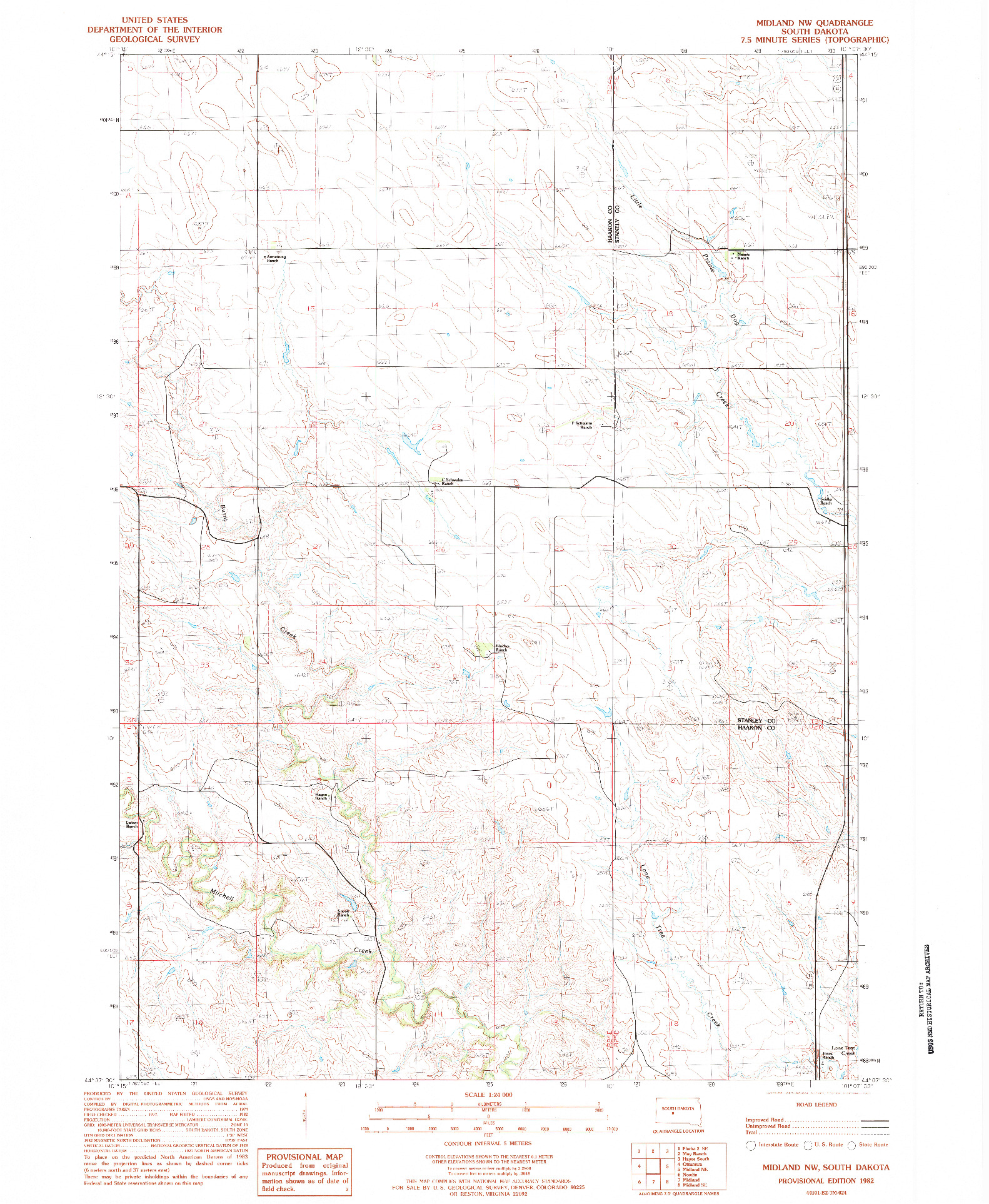 USGS 1:24000-SCALE QUADRANGLE FOR MIDLAND NW, SD 1982