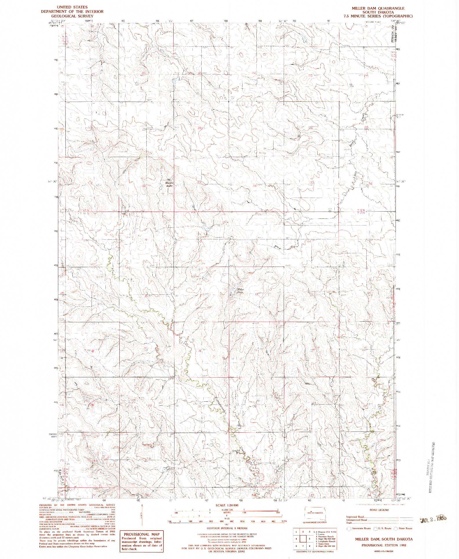 USGS 1:24000-SCALE QUADRANGLE FOR MILLER DAM, SD 1982