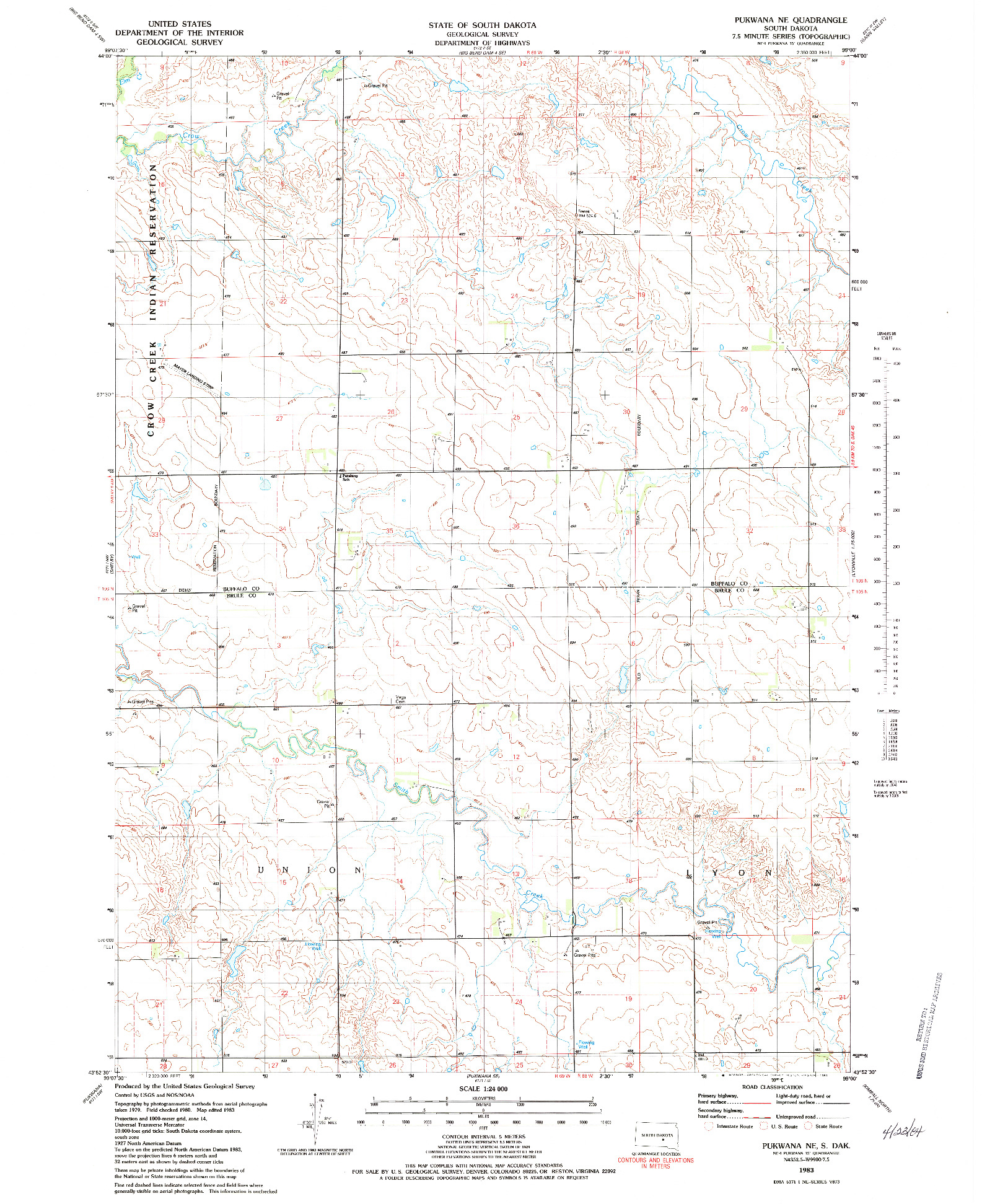 USGS 1:24000-SCALE QUADRANGLE FOR PUKWANA NE, SD 1983