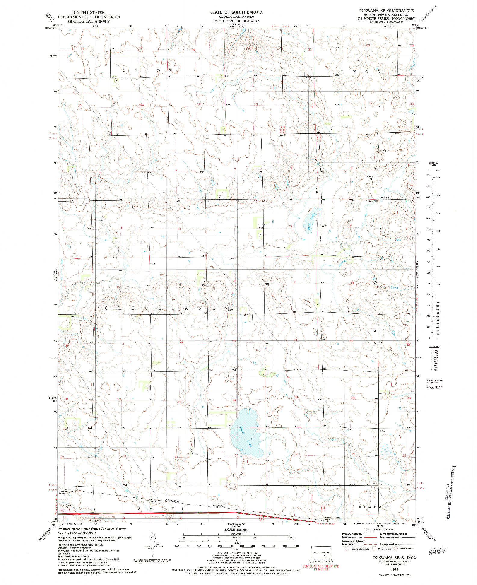 USGS 1:24000-SCALE QUADRANGLE FOR PUKWANA SE, SD 1983