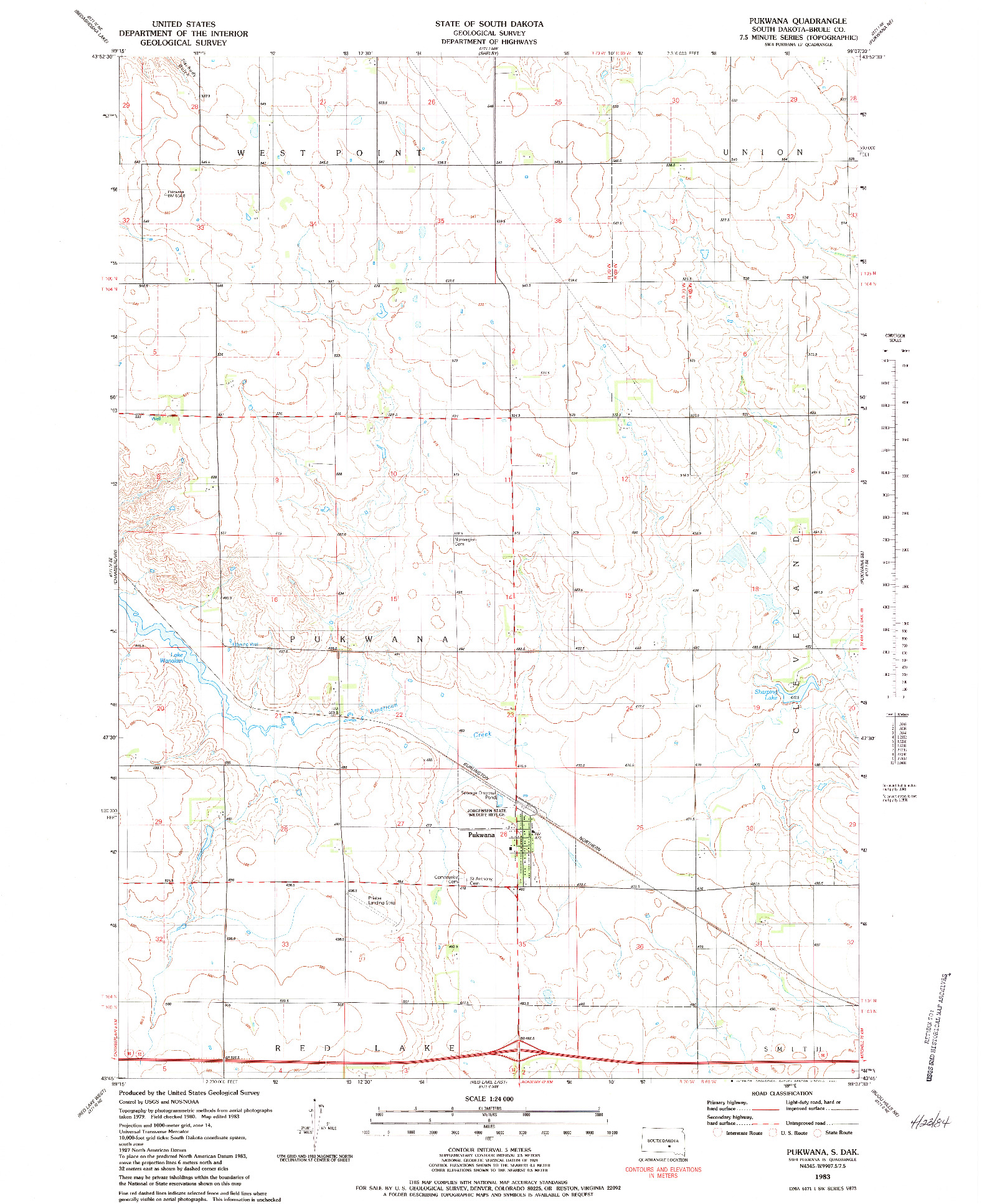 USGS 1:24000-SCALE QUADRANGLE FOR PUKWANA, SD 1983