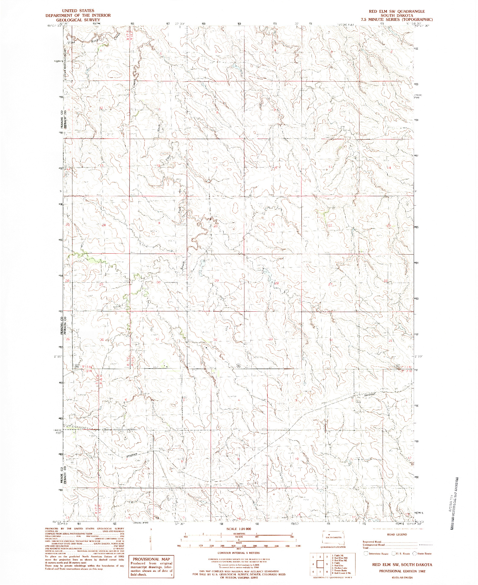 USGS 1:24000-SCALE QUADRANGLE FOR RED ELM SW, SD 1982
