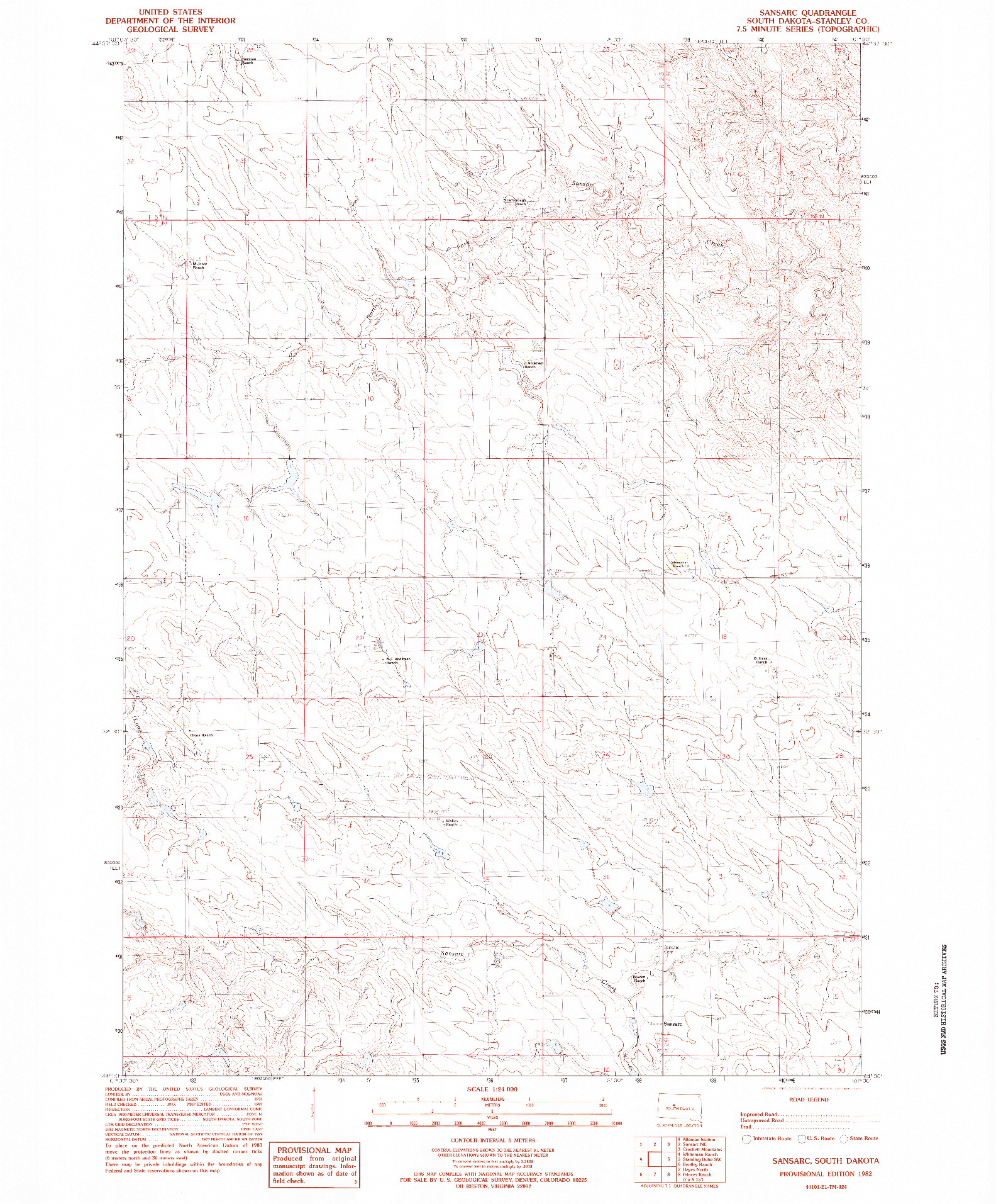 USGS 1:24000-SCALE QUADRANGLE FOR SANSARC, SD 1982