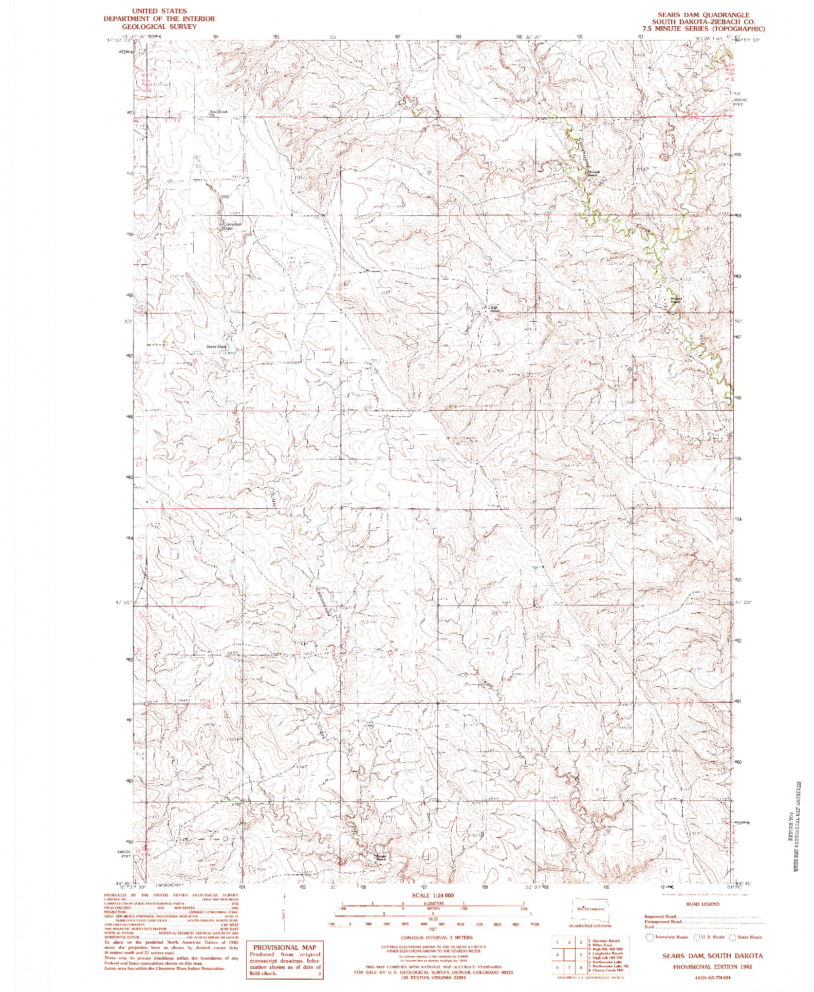 USGS 1:24000-SCALE QUADRANGLE FOR SEARS DAM, SD 1982