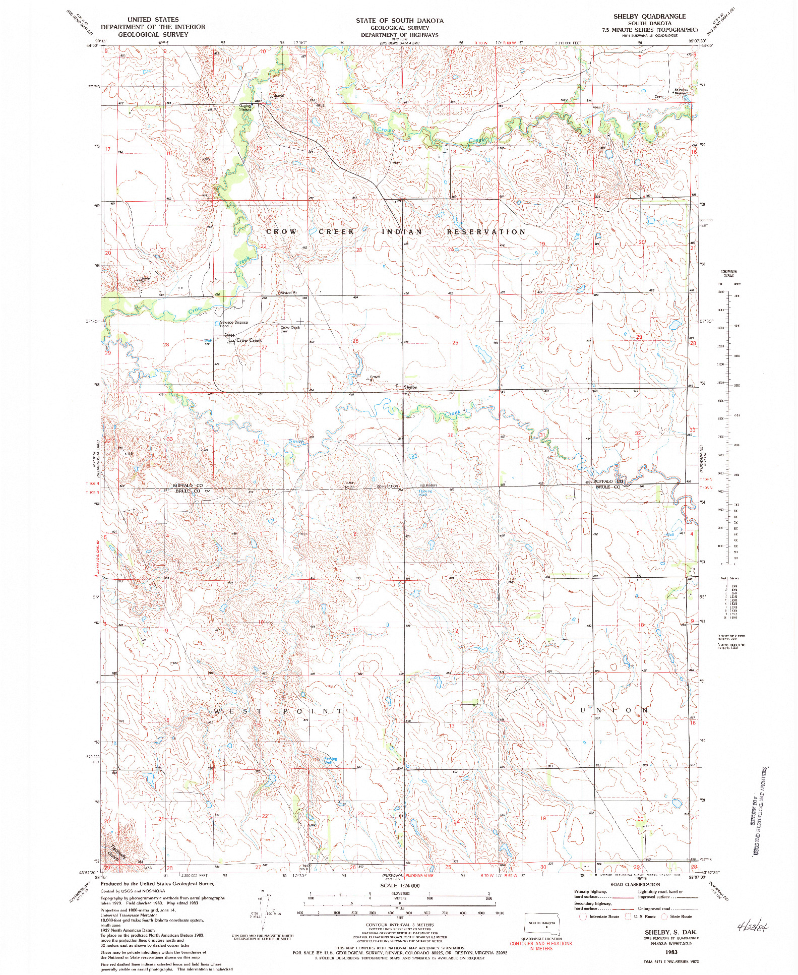 USGS 1:24000-SCALE QUADRANGLE FOR SHELBY, SD 1983
