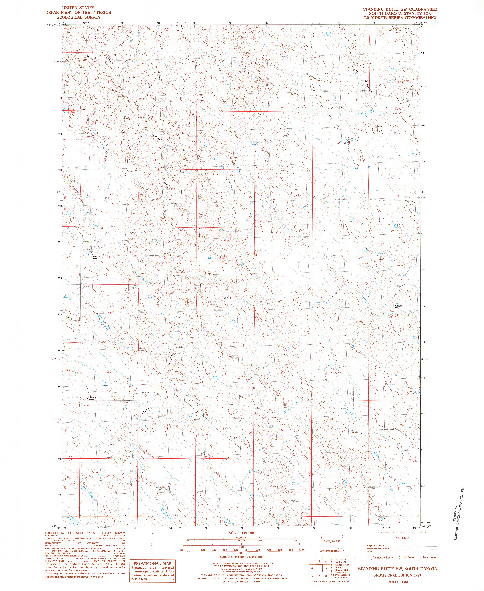 USGS 1:24000-SCALE QUADRANGLE FOR STANDING BUTTE SW, SD 1983