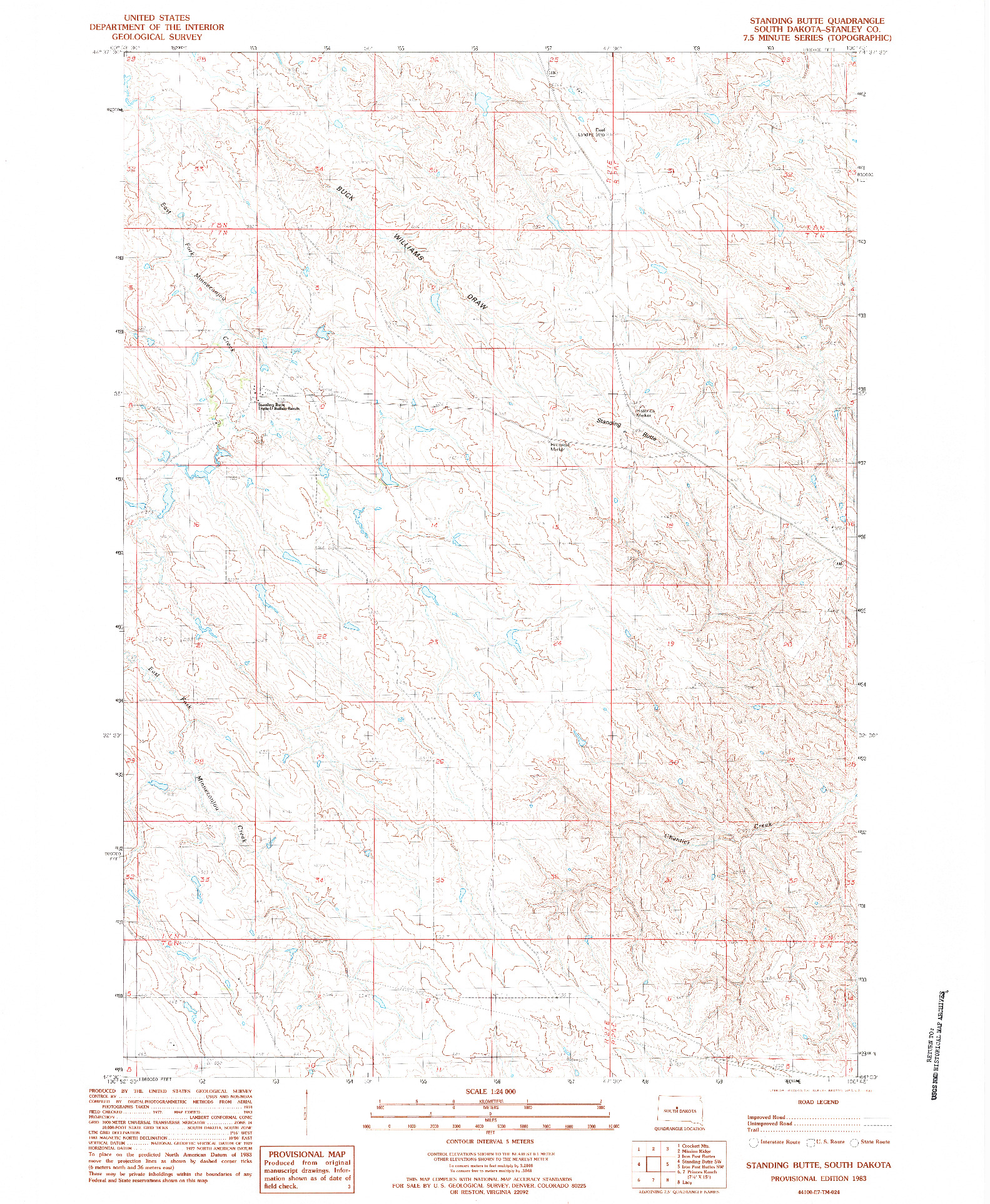 USGS 1:24000-SCALE QUADRANGLE FOR STANDING BUTTE, SD 1983