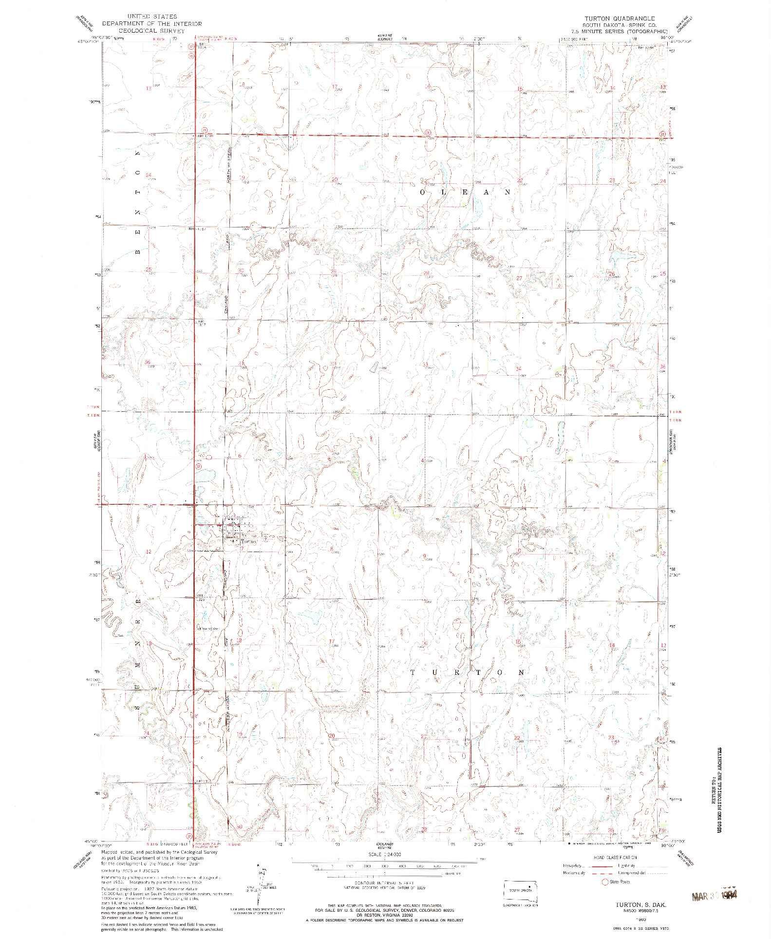 USGS 1:24000-SCALE QUADRANGLE FOR TURTON, SD 1960