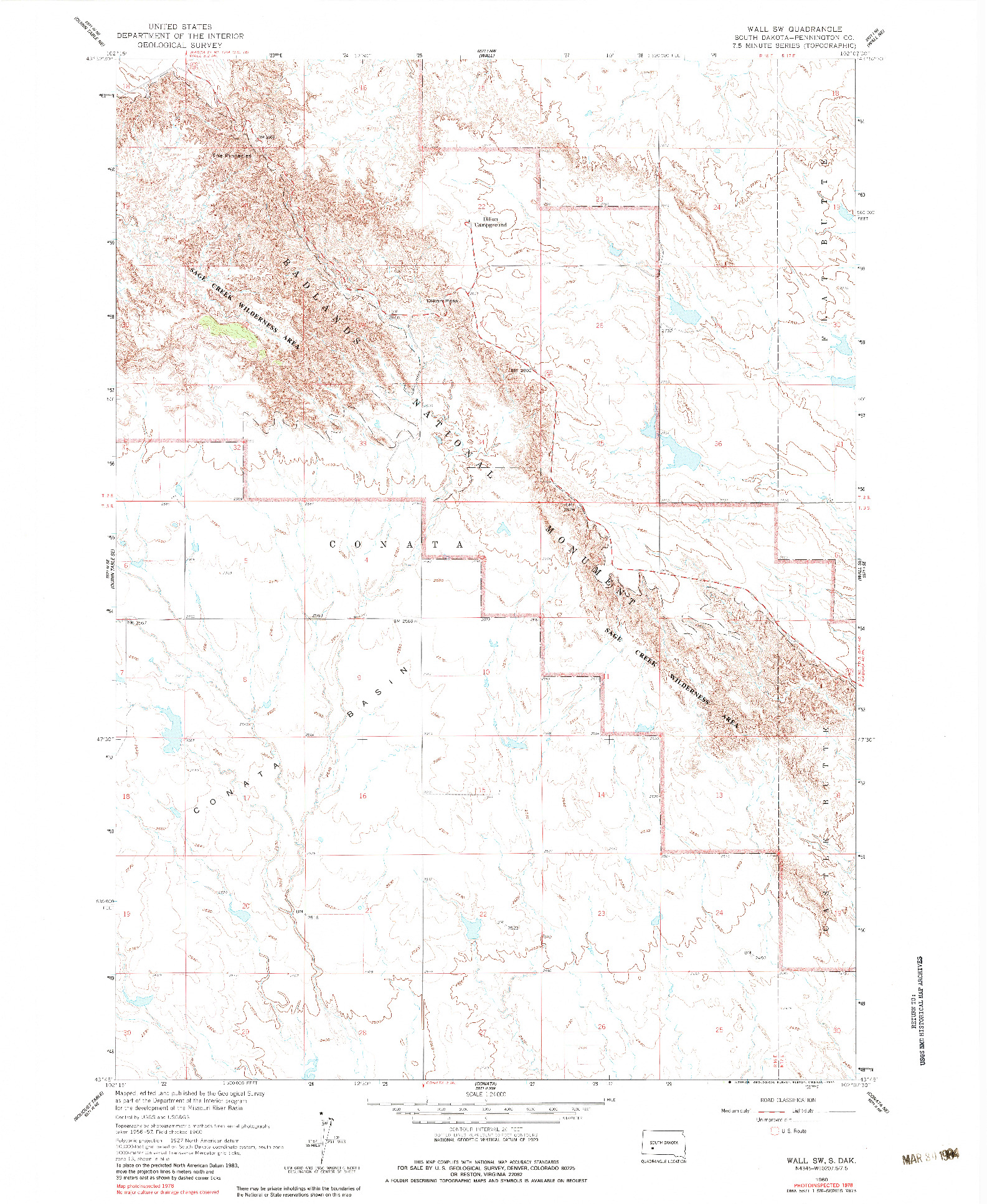 USGS 1:24000-SCALE QUADRANGLE FOR WALL SW, SD 1960