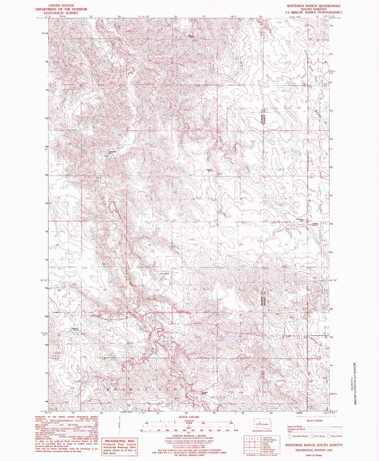 USGS 1:24000-SCALE QUADRANGLE FOR WHITEMAN RANCH, SD 1982