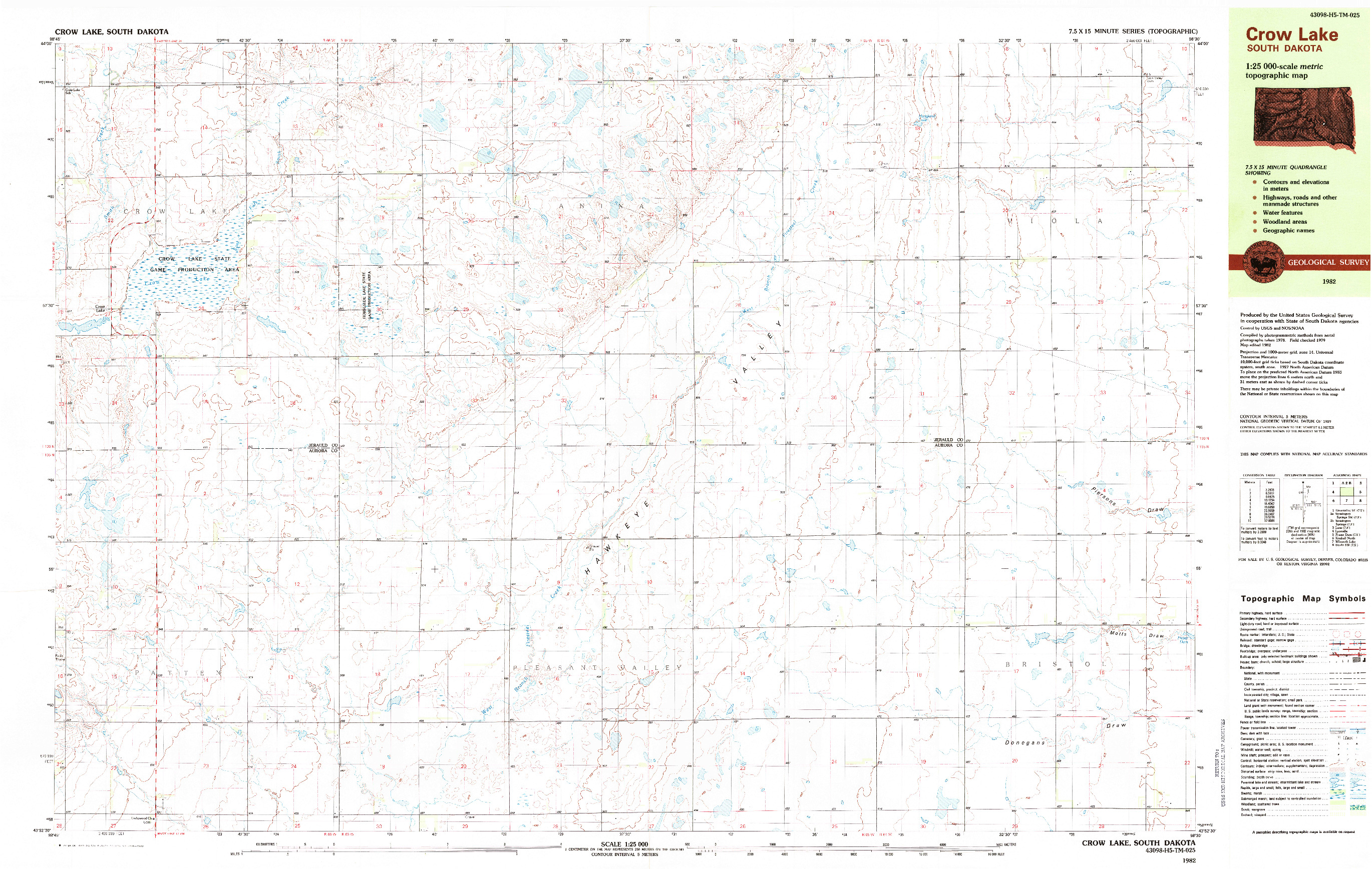 USGS 1:25000-SCALE QUADRANGLE FOR CROW LAKE, SD 1982