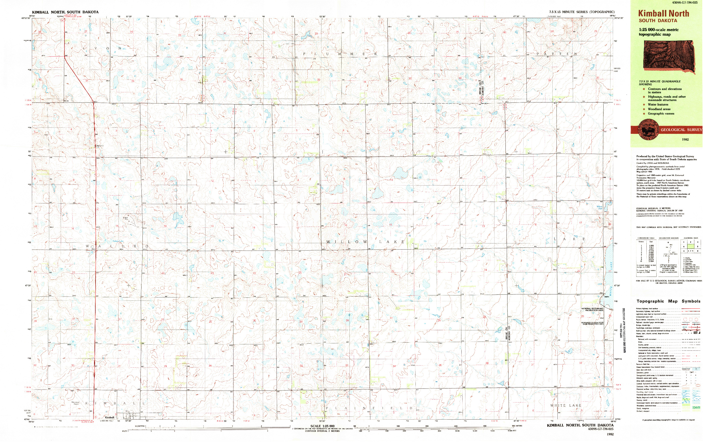 USGS 1:25000-SCALE QUADRANGLE FOR KIMBALL NORTH, SD 1982