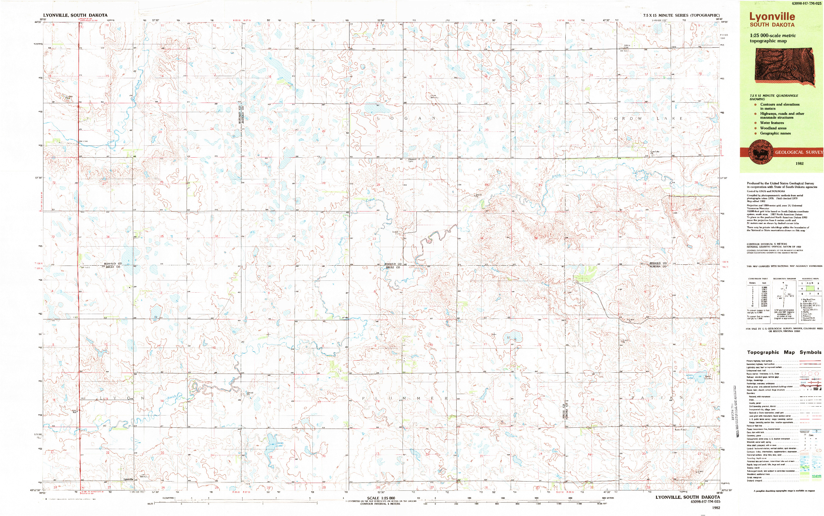 USGS 1:25000-SCALE QUADRANGLE FOR LYONVILLE, SD 1982