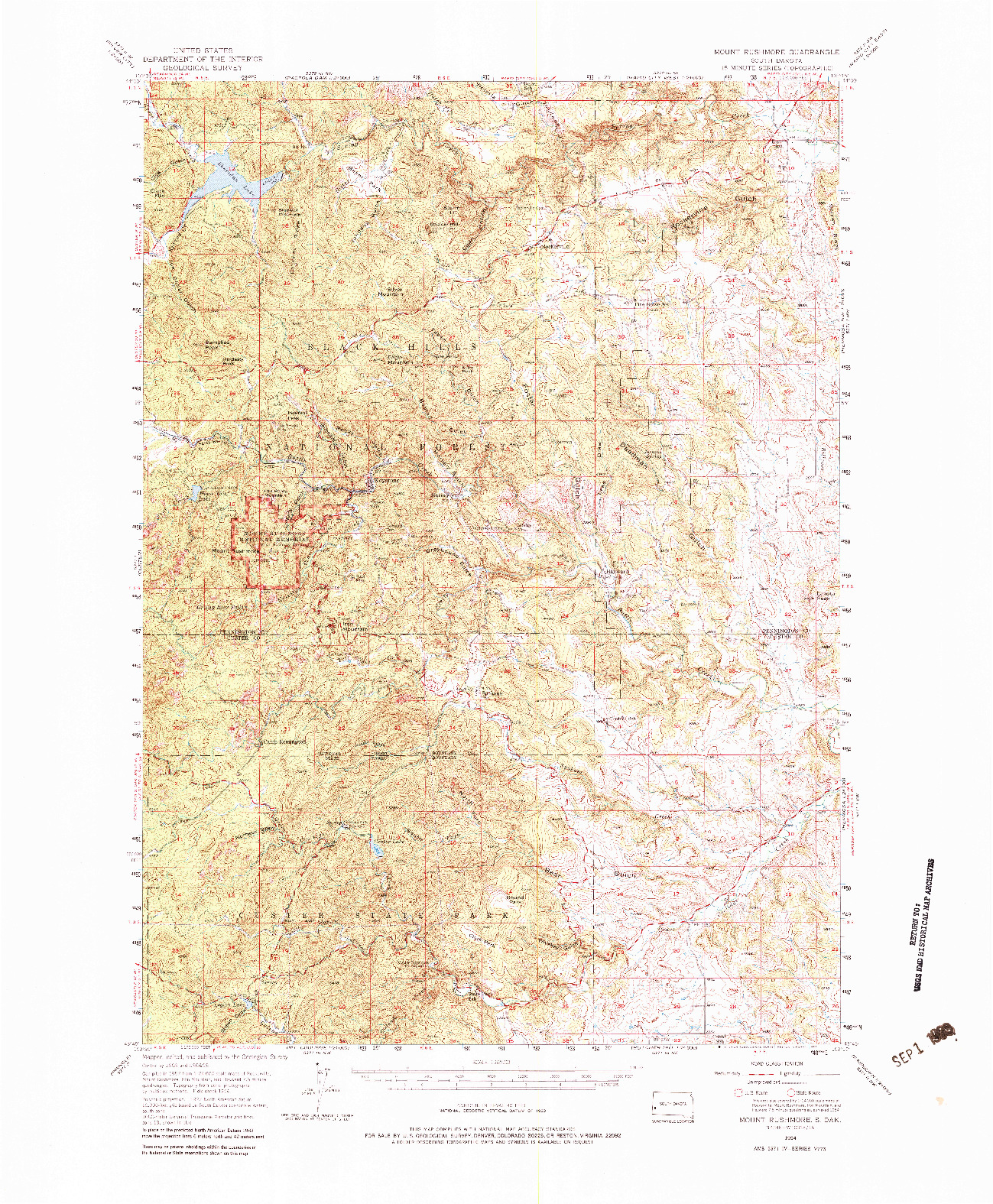 USGS 1:62500-SCALE QUADRANGLE FOR MOUNT RUSHMORE, SD 1954