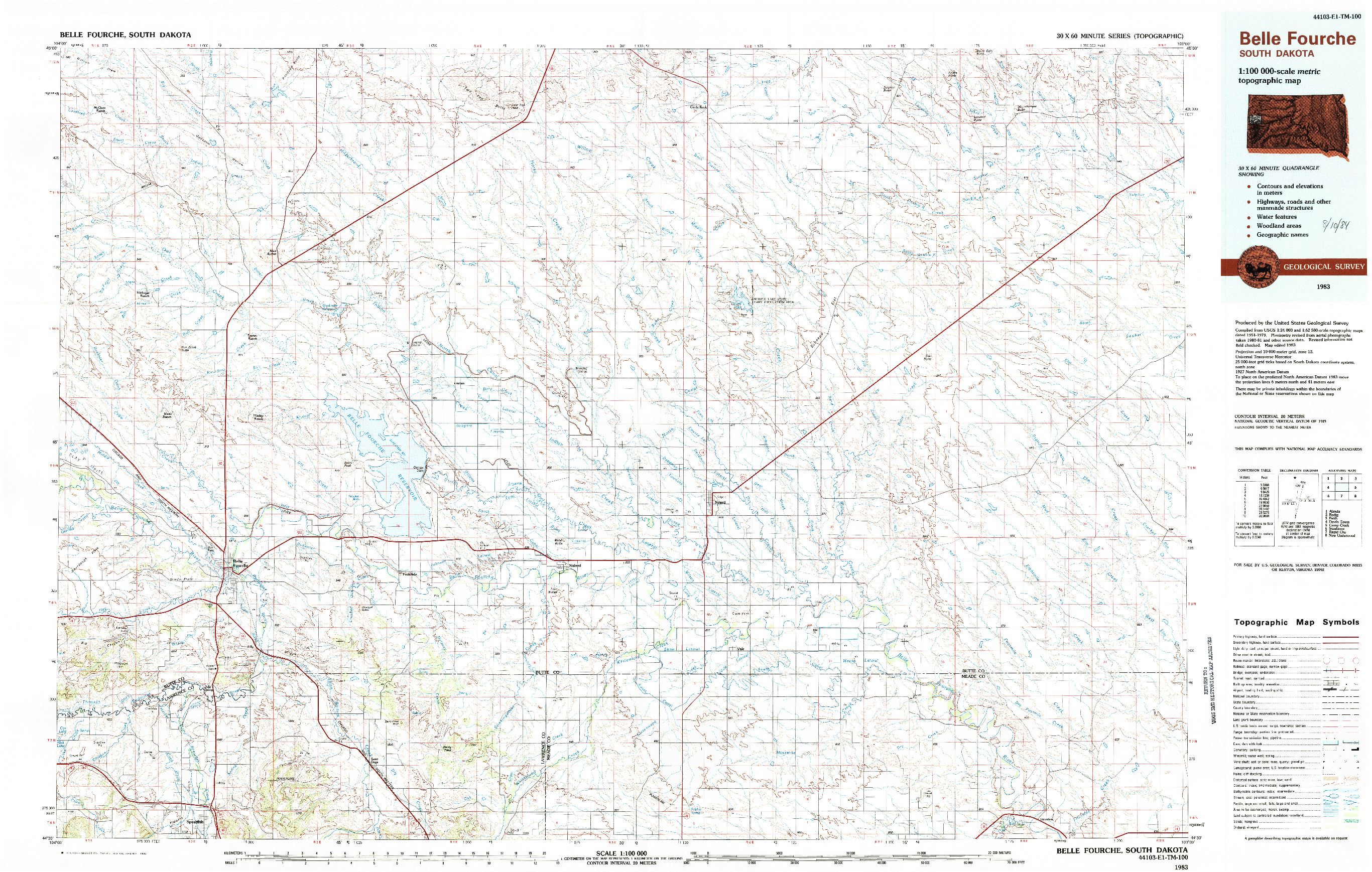 USGS 1:100000-SCALE QUADRANGLE FOR BELLE FOURCHE, SD 1983