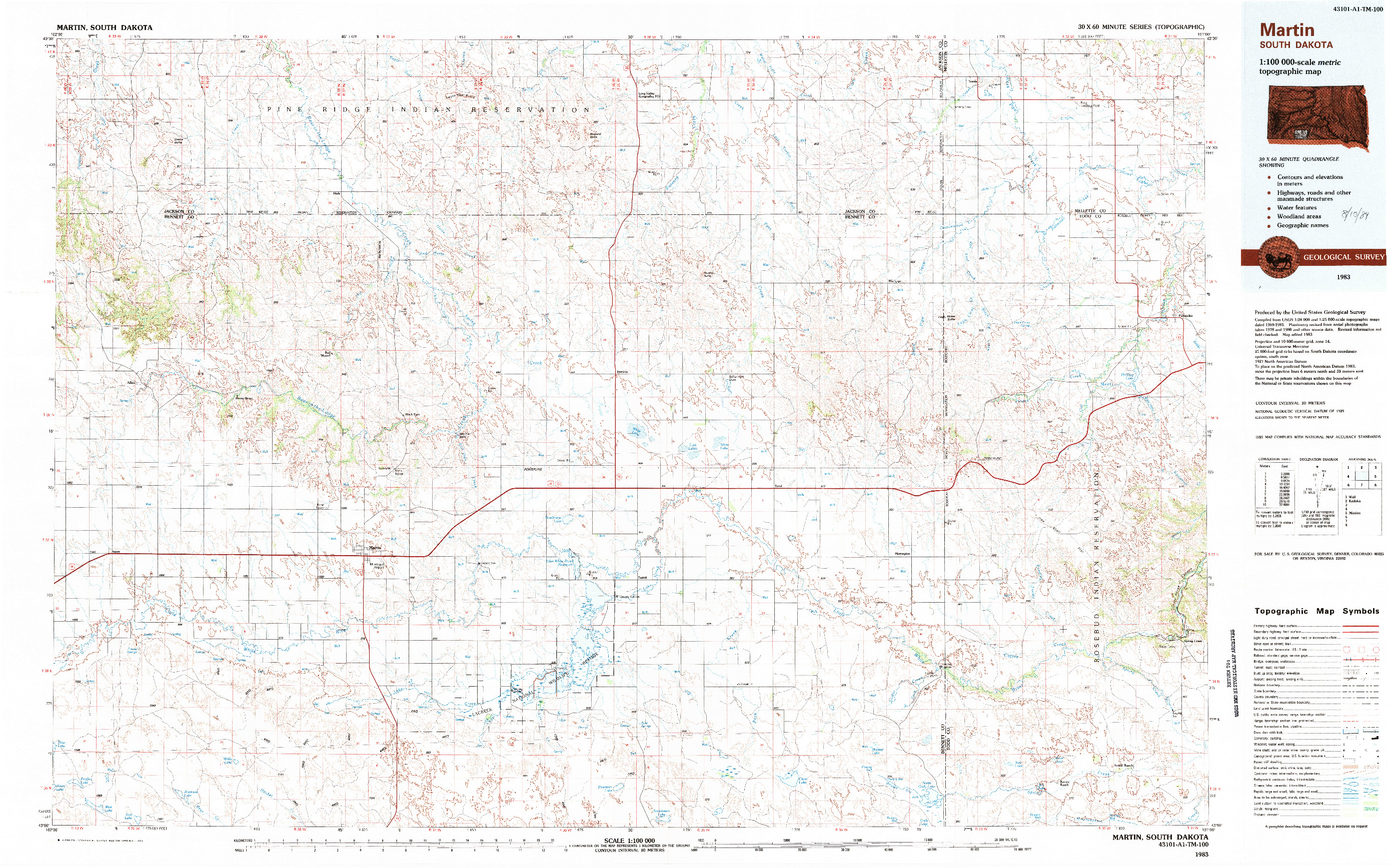 USGS 1:100000-SCALE QUADRANGLE FOR MARTIN, SD 1983