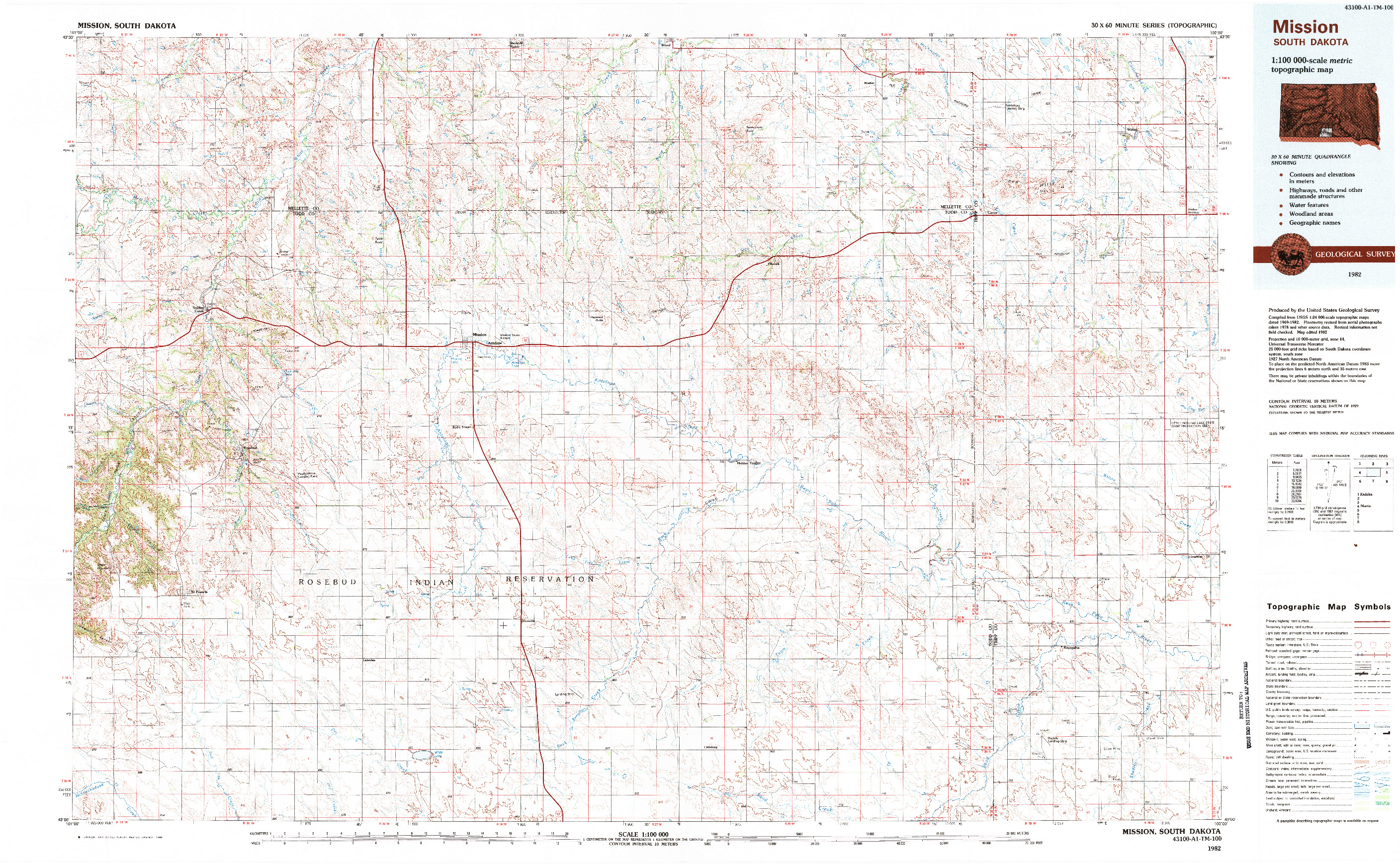 USGS 1:100000-SCALE QUADRANGLE FOR MISSION, SD 1982