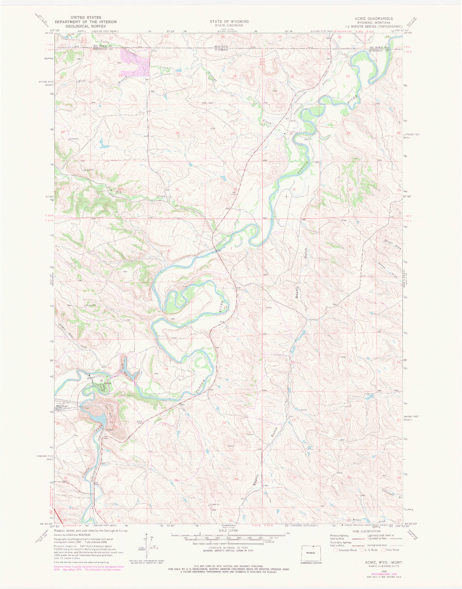 USGS 1:24000-SCALE QUADRANGLE FOR ACME, WY 1968