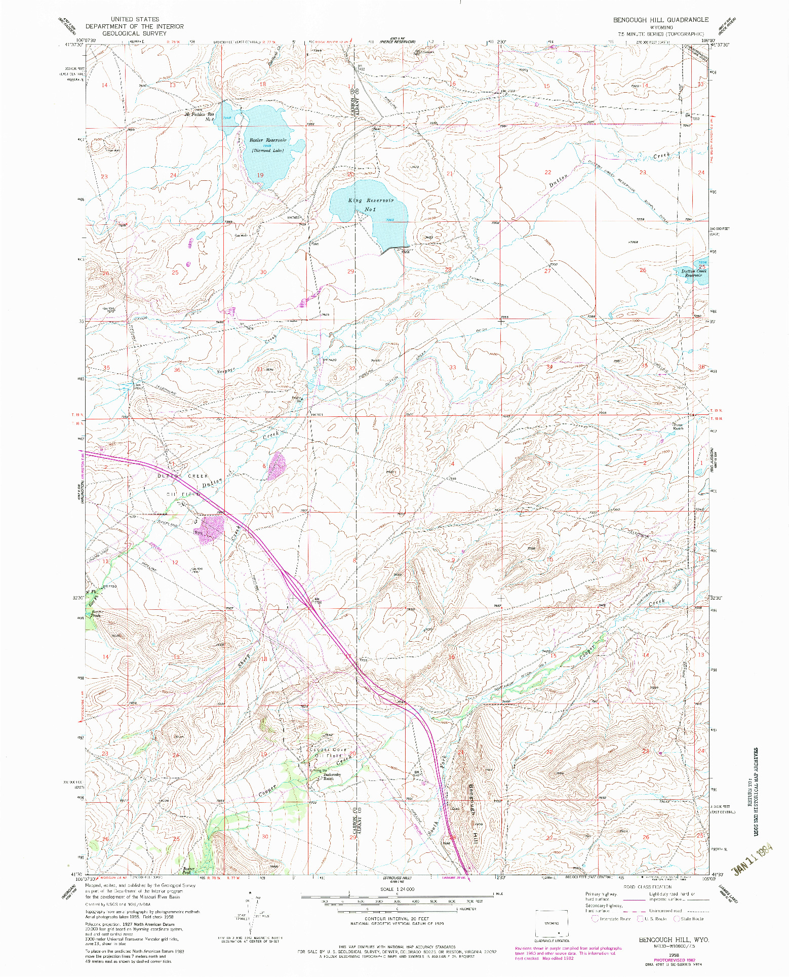 USGS 1:24000-SCALE QUADRANGLE FOR BENGOUGH HILL, WY 1958