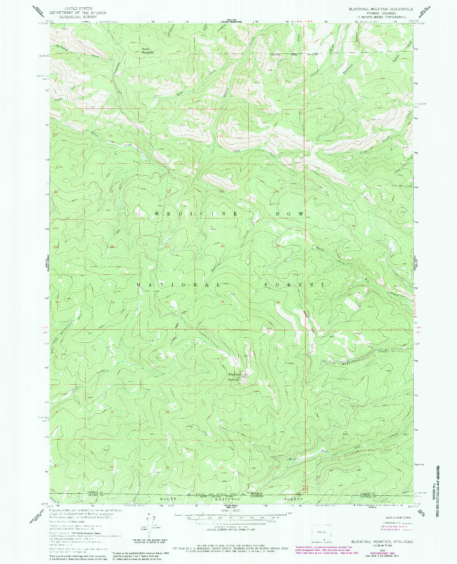 USGS 1:24000-SCALE QUADRANGLE FOR BLACKHALL MOUNTAIN, WY 1961