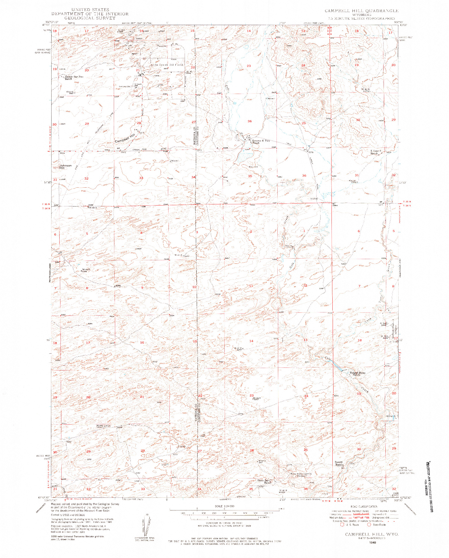 USGS 1:24000-SCALE QUADRANGLE FOR CAMPBELL HILL, WY 1949