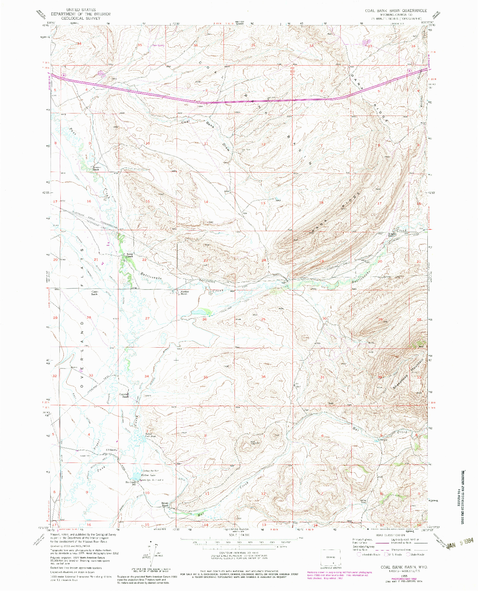 USGS 1:24000-SCALE QUADRANGLE FOR COAL BANK BASIN, WY 1955