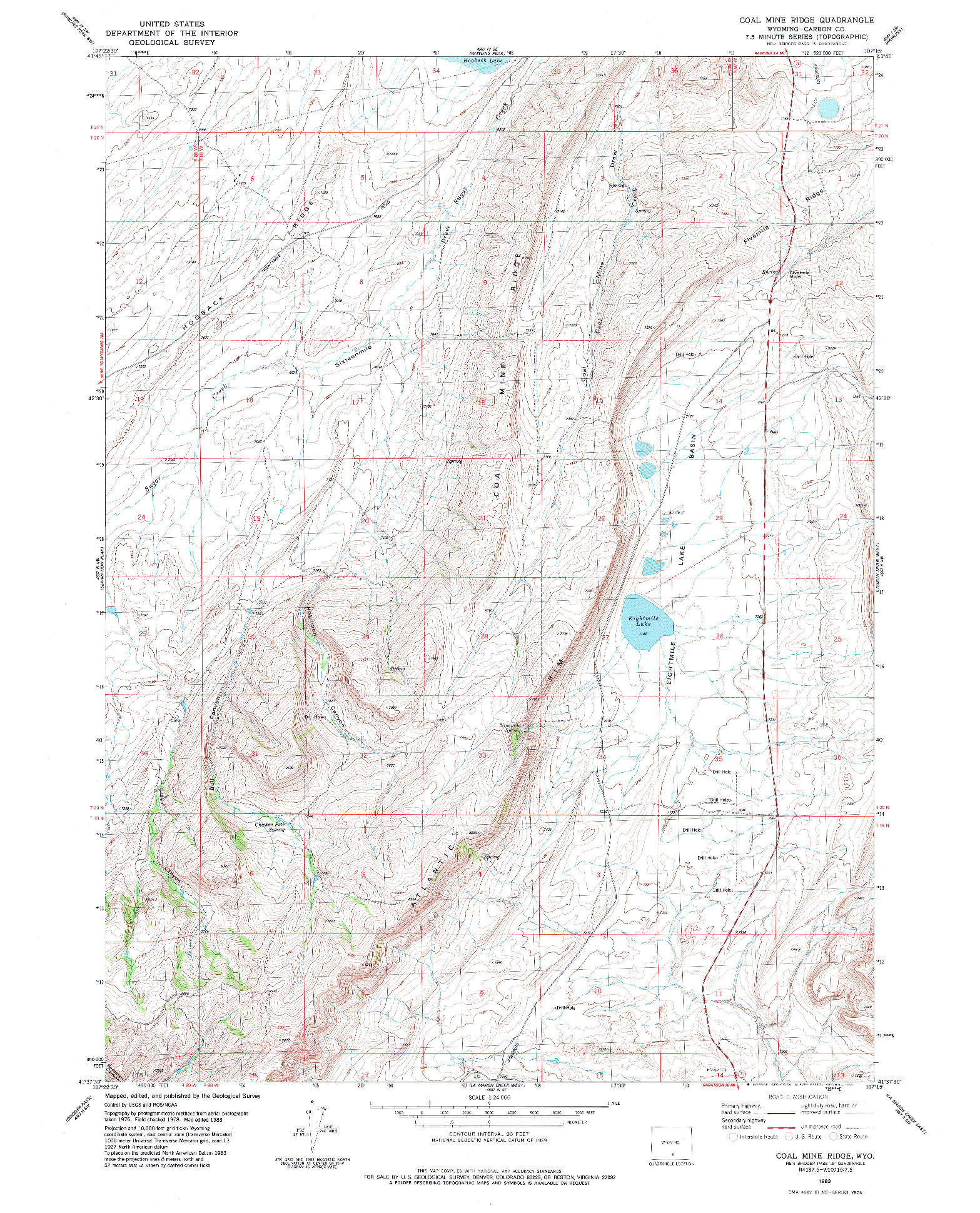 USGS 1:24000-SCALE QUADRANGLE FOR COAL MINE RIDGE, WY 1983