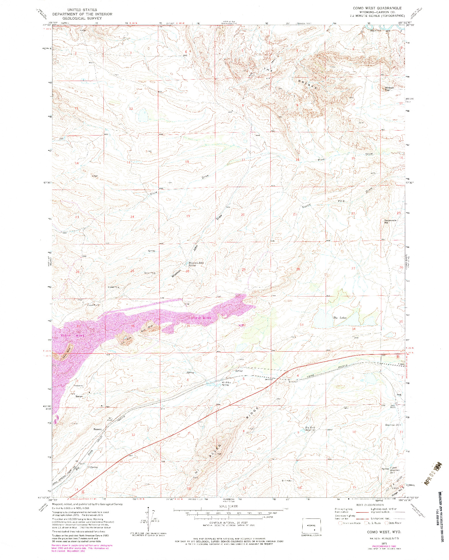 USGS 1:24000-SCALE QUADRANGLE FOR COMO WEST, WY 1971