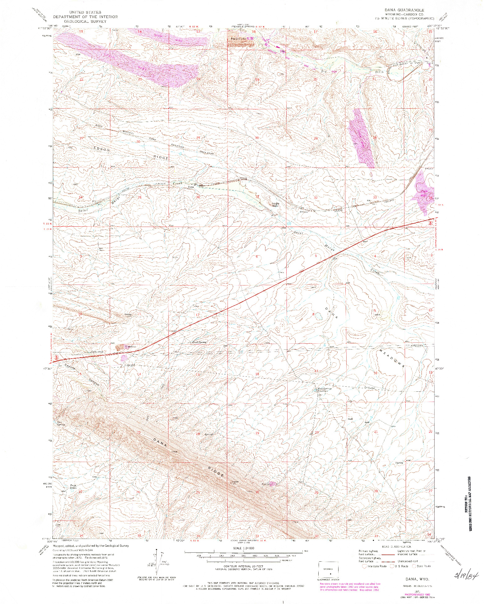 USGS 1:24000-SCALE QUADRANGLE FOR DANA, WY 1971
