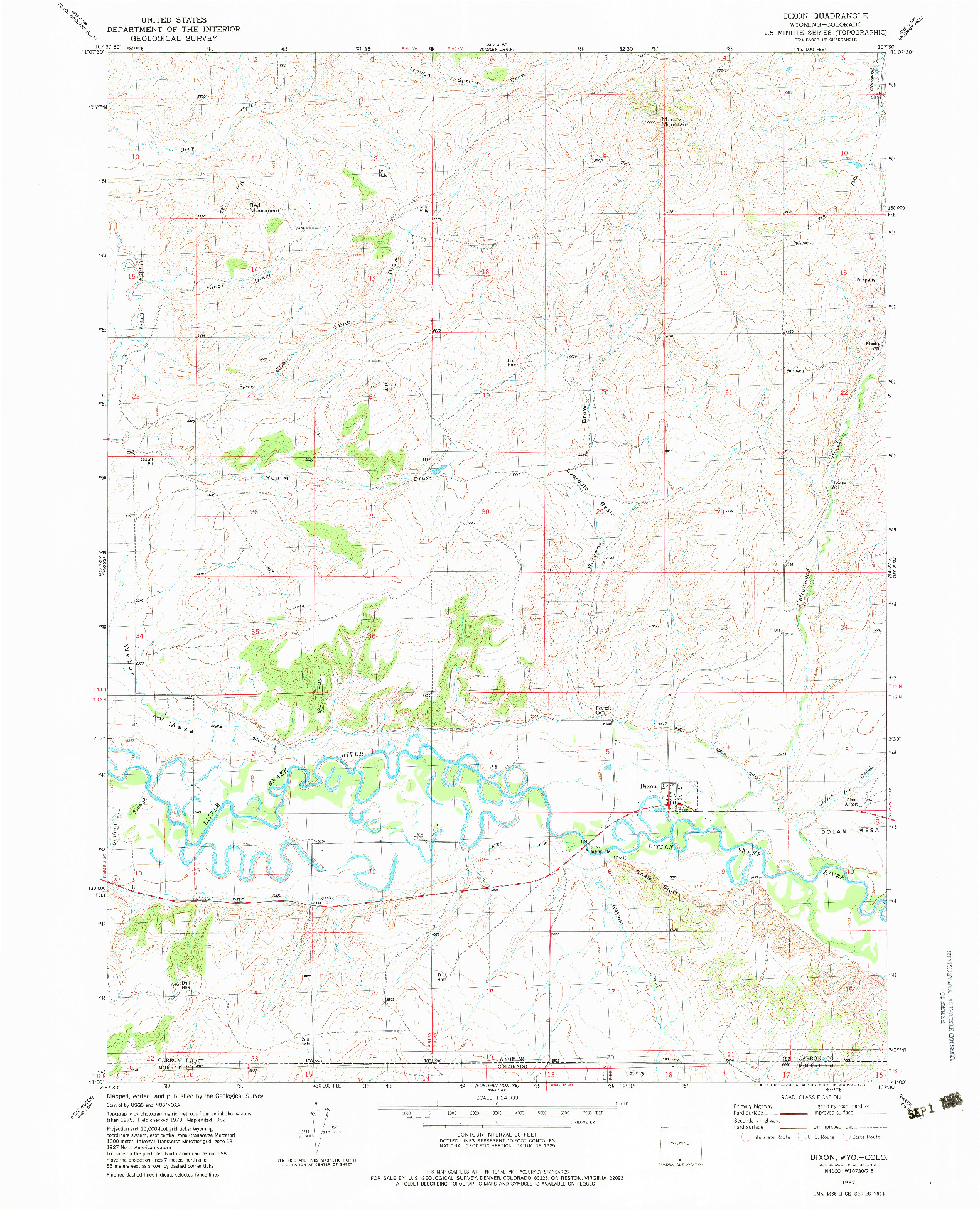 USGS 1:24000-SCALE QUADRANGLE FOR DIXON, WY 1982