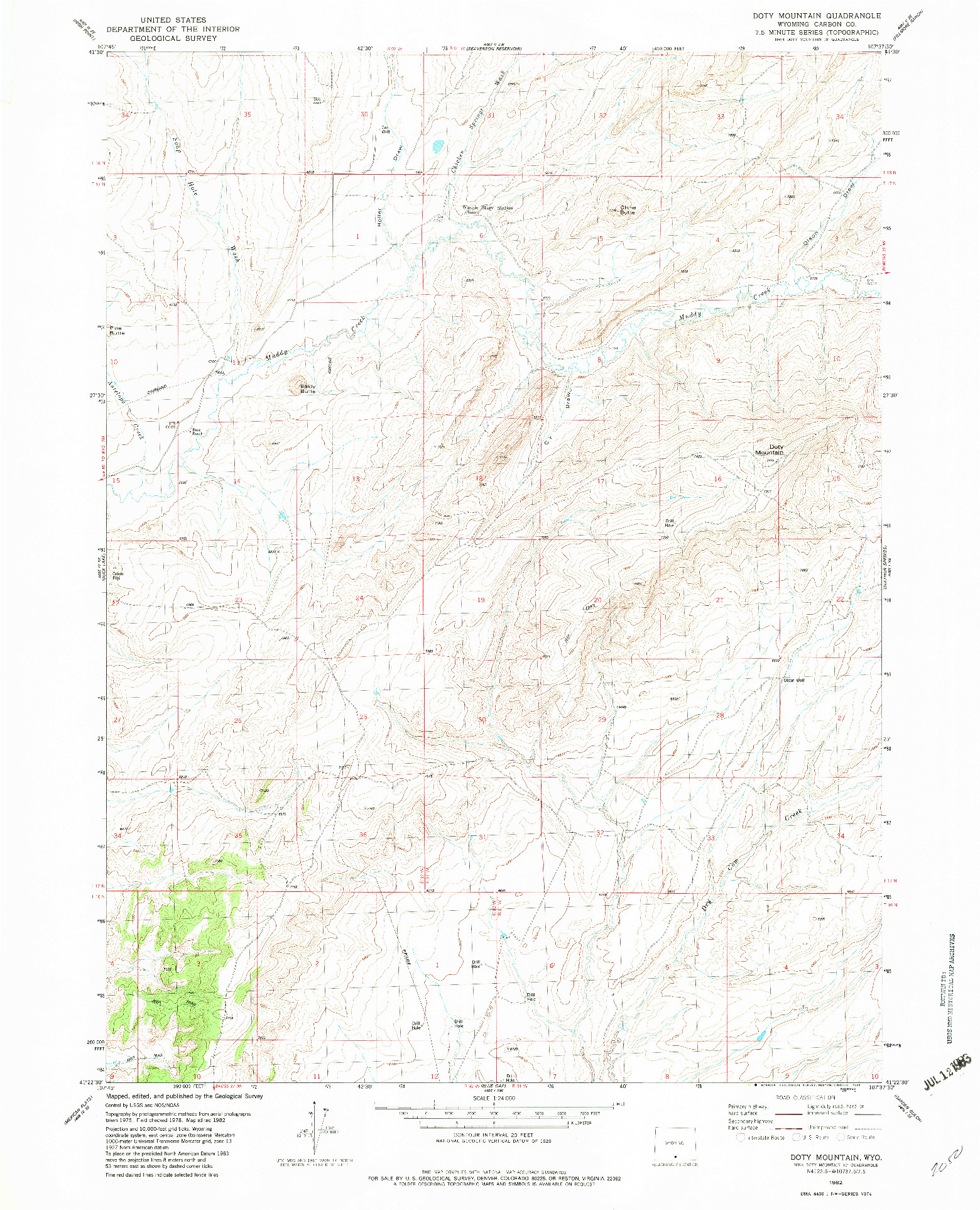 USGS 1:24000-SCALE QUADRANGLE FOR DOTY MOUNTAIN, WY 1982