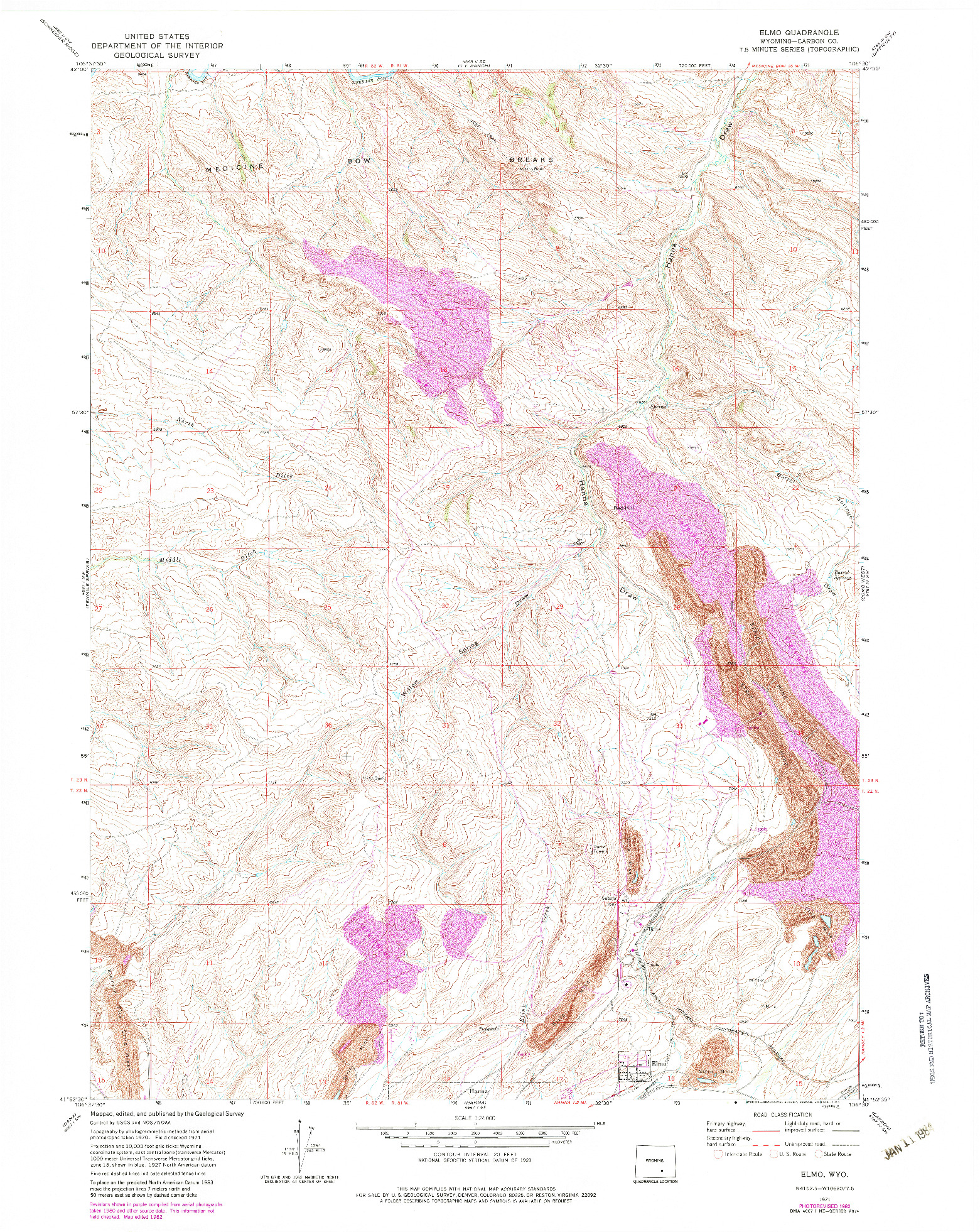 USGS 1:24000-SCALE QUADRANGLE FOR ELMO, WY 1971