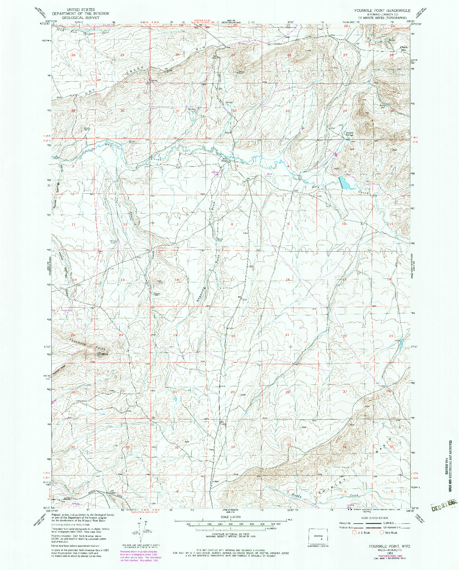 USGS 1:24000-SCALE QUADRANGLE FOR FOURMILE POINT, WY 1953
