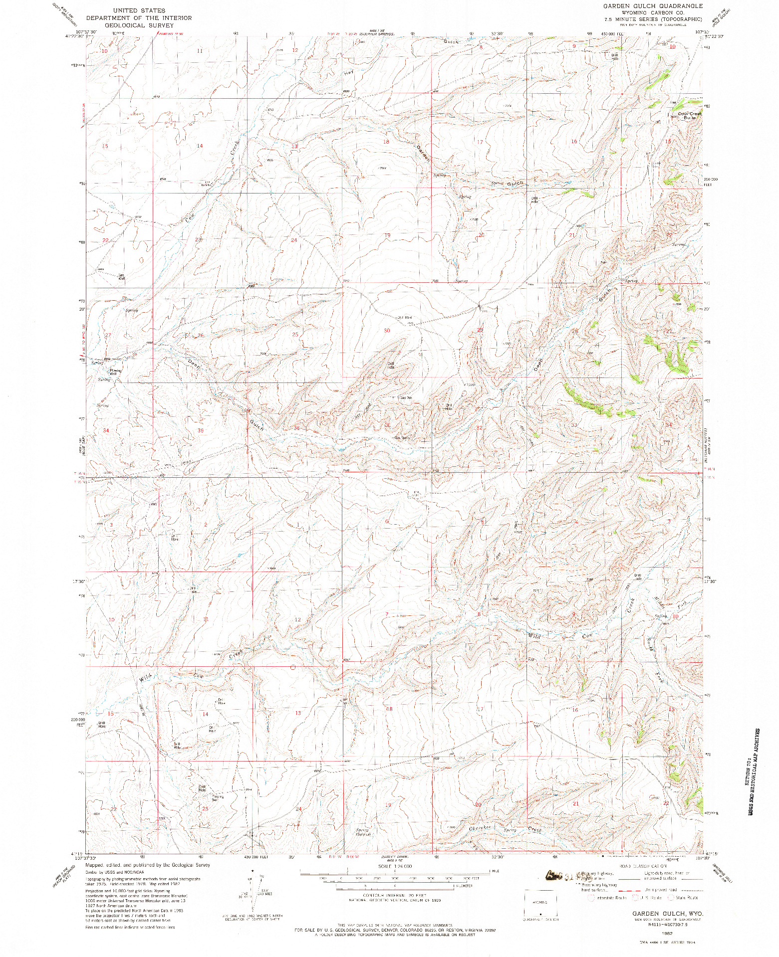 USGS 1:24000-SCALE QUADRANGLE FOR GARDEN GULCH, WY 1982