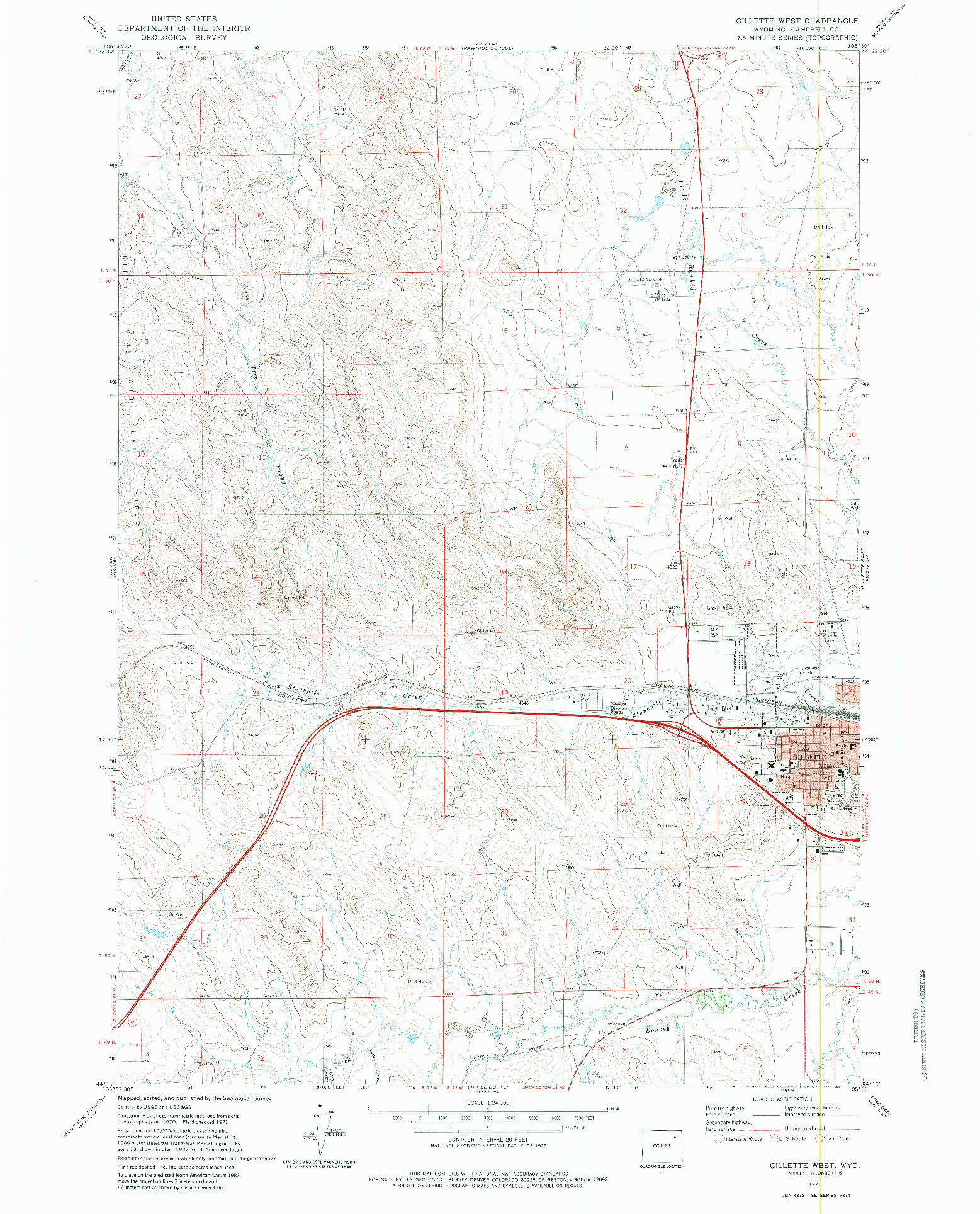 USGS 1:24000-SCALE QUADRANGLE FOR GILLETTE WEST, WY 1971