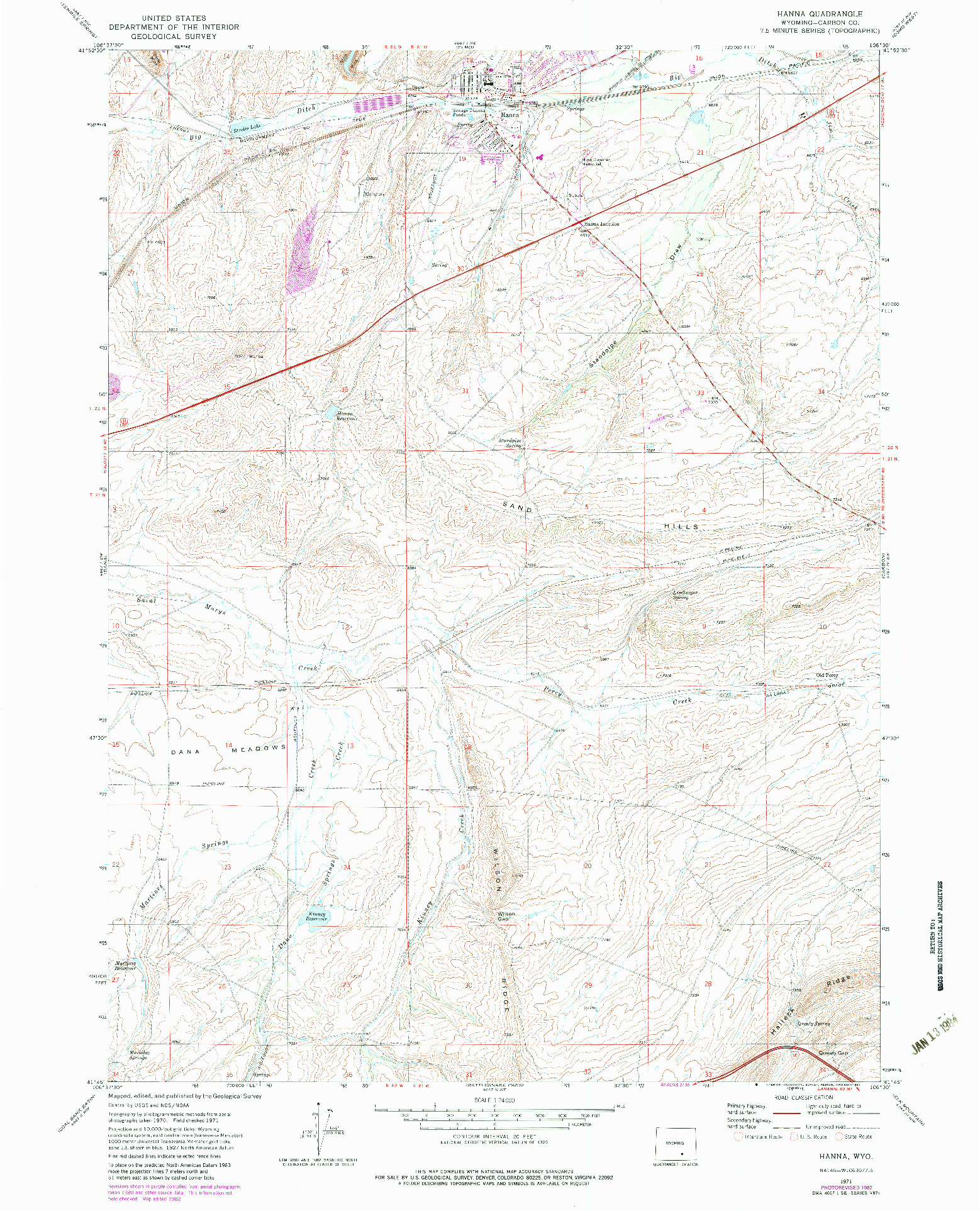 USGS 1:24000-SCALE QUADRANGLE FOR HANNA, WY 1971
