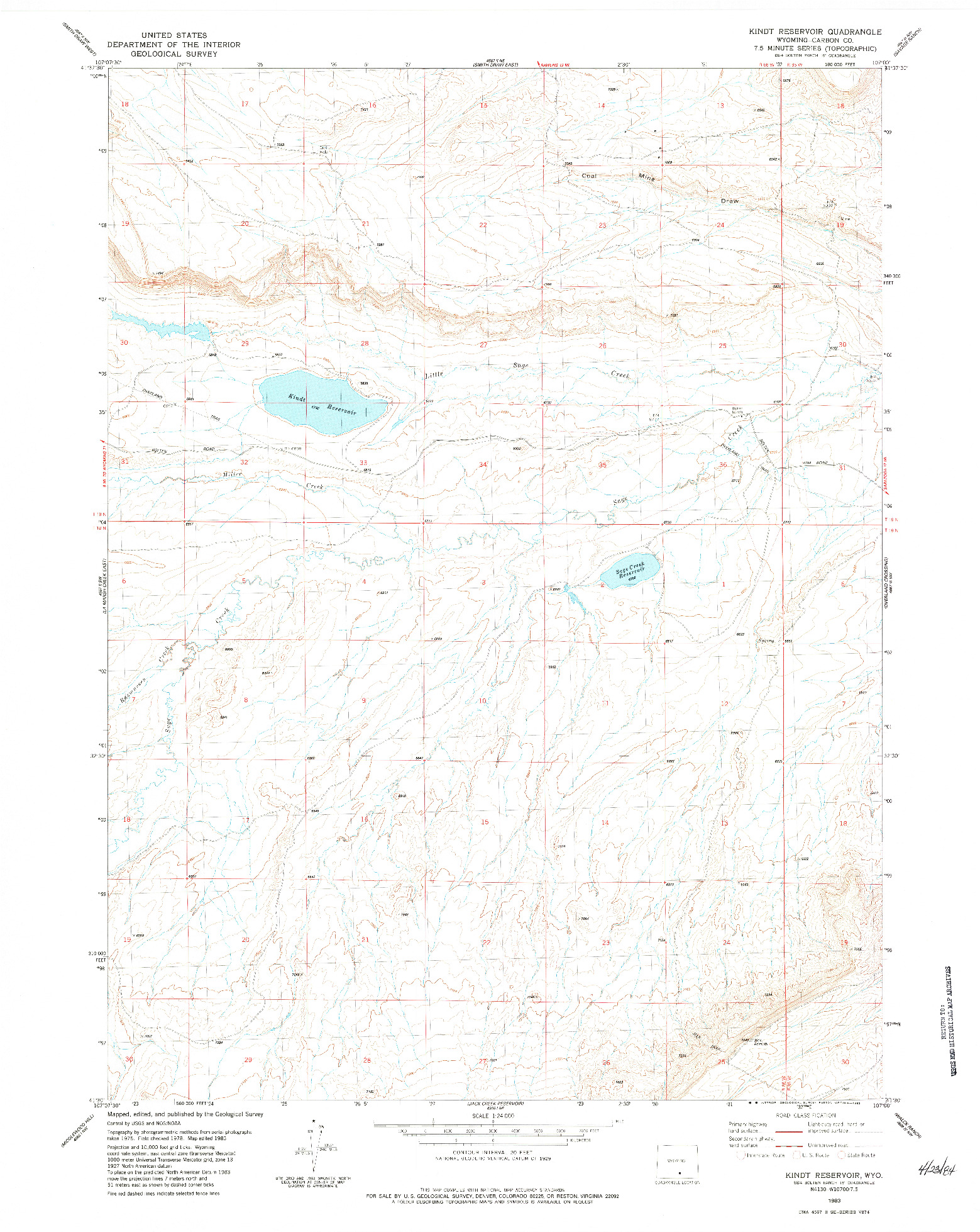 USGS 1:24000-SCALE QUADRANGLE FOR KINDT RESERVOIR, WY 1983