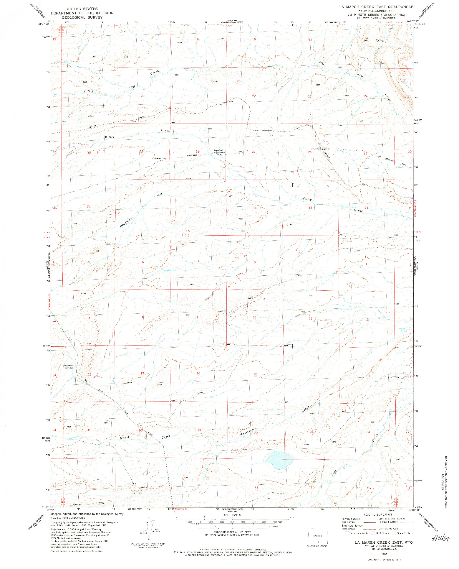USGS 1:24000-SCALE QUADRANGLE FOR LA MARSH CREEK EAST, WY 1983
