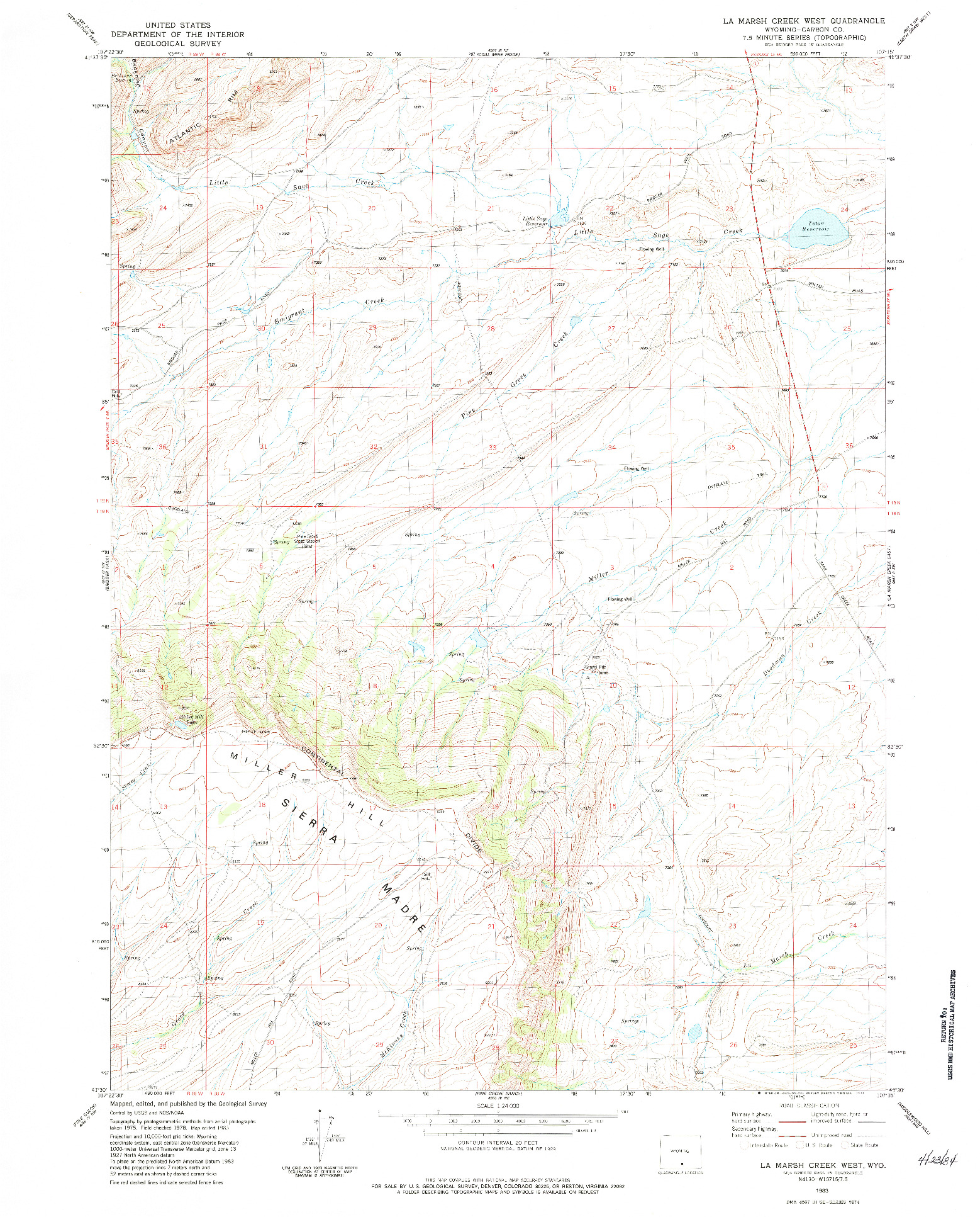 USGS 1:24000-SCALE QUADRANGLE FOR LA MARSH CREEK WEST, WY 1983