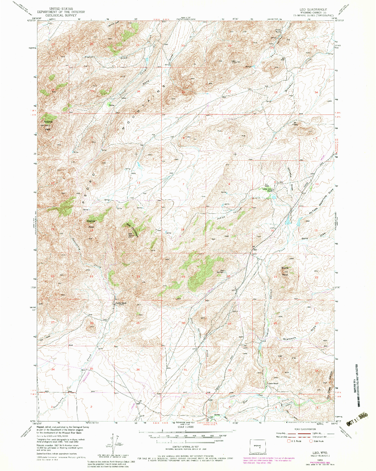 USGS 1:24000-SCALE QUADRANGLE FOR LEO, WY 1953