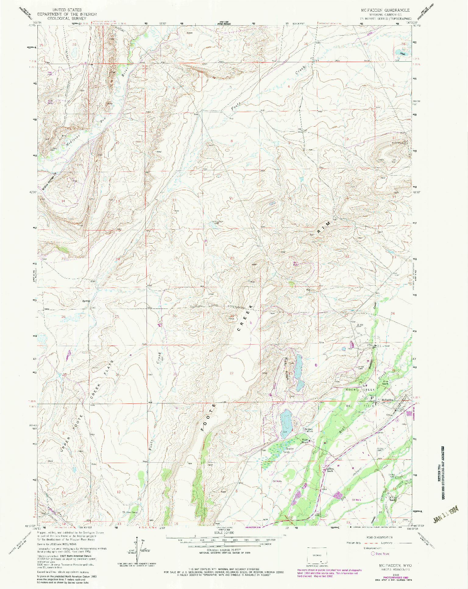 USGS 1:24000-SCALE QUADRANGLE FOR MC FADDEN, WY 1958