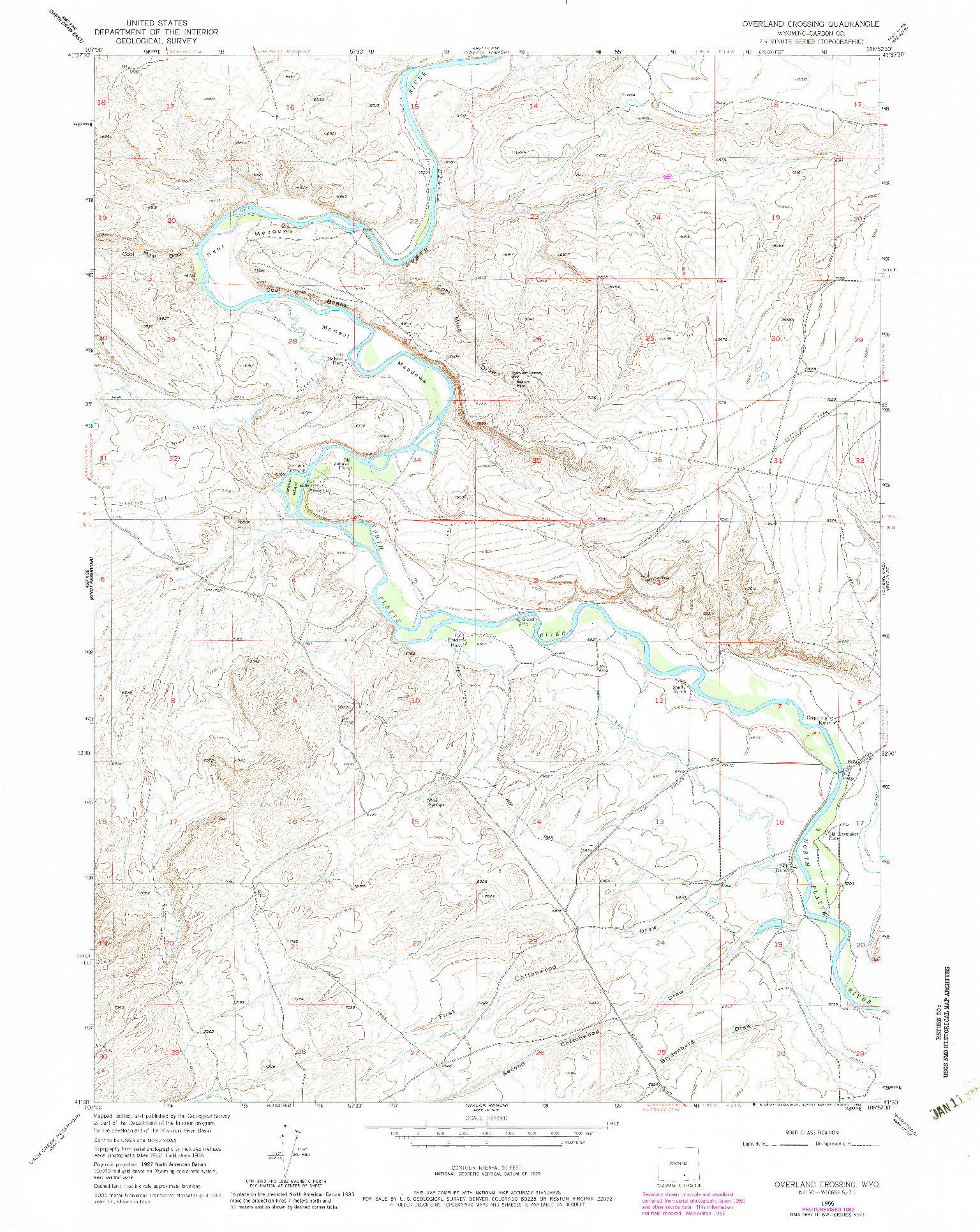 USGS 1:24000-SCALE QUADRANGLE FOR OVERLAND CROSSING, WY 1955