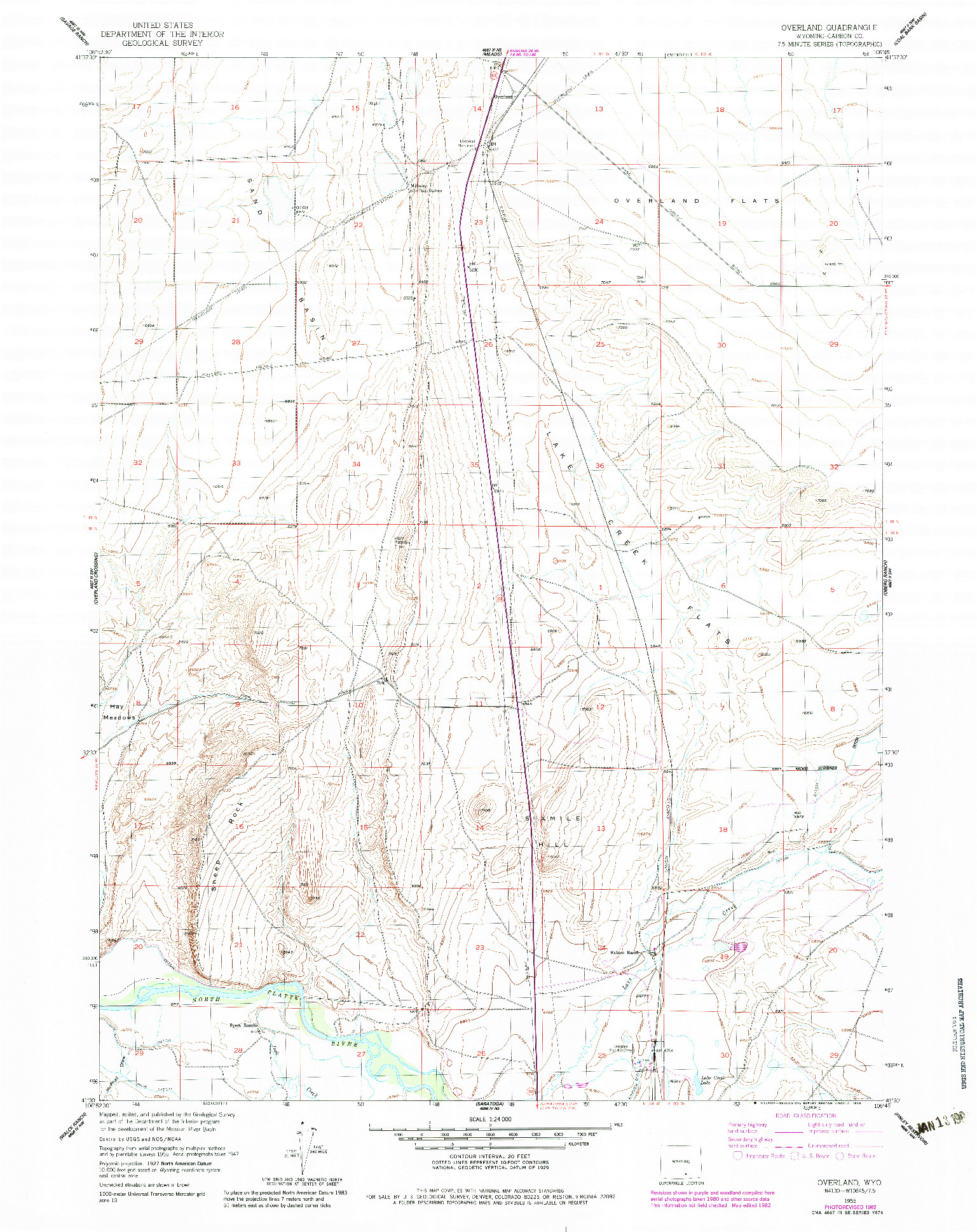 USGS 1:24000-SCALE QUADRANGLE FOR OVERLAND, WY 1955