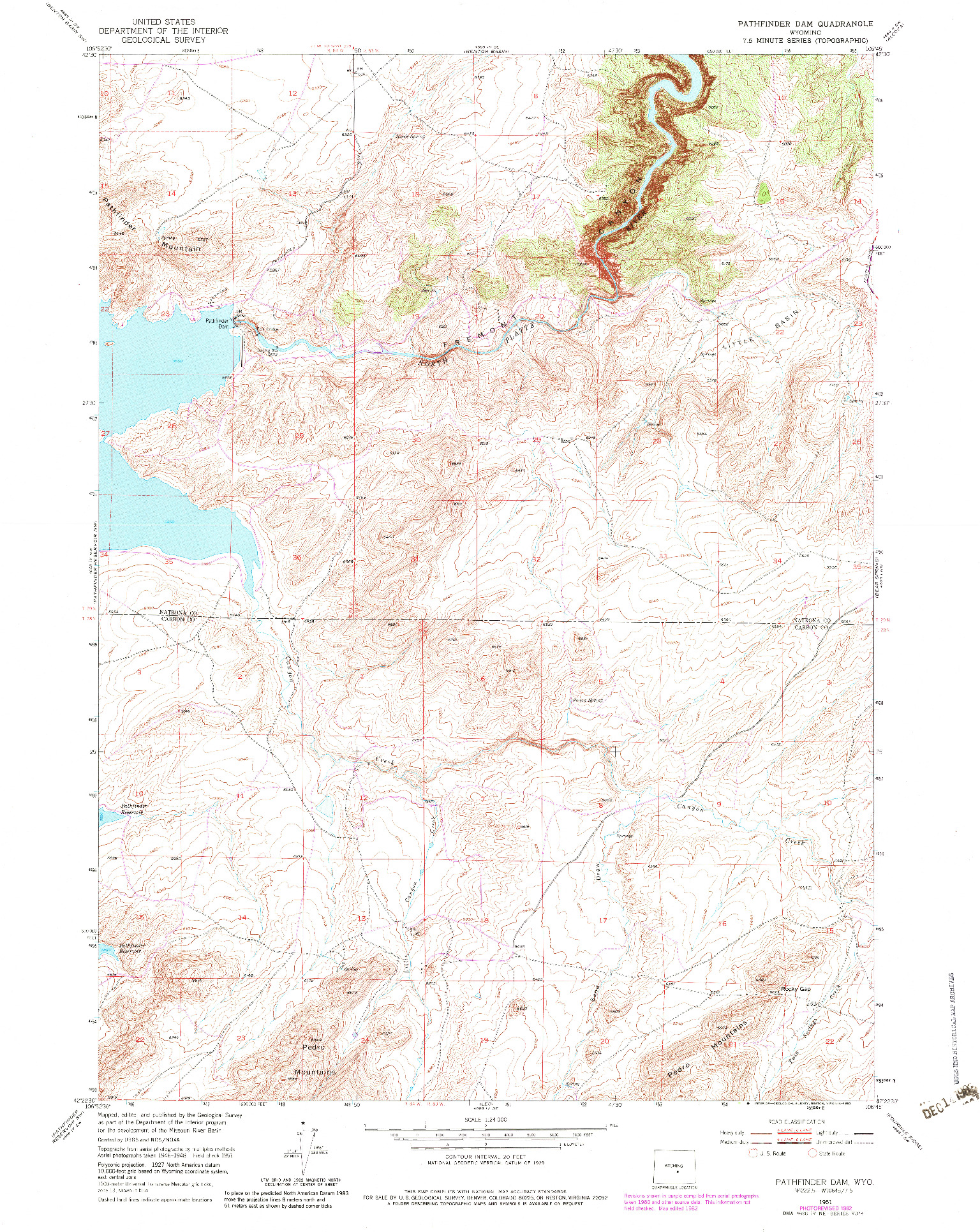 USGS 1:24000-SCALE QUADRANGLE FOR PATHFINDER DAM, WY 1951