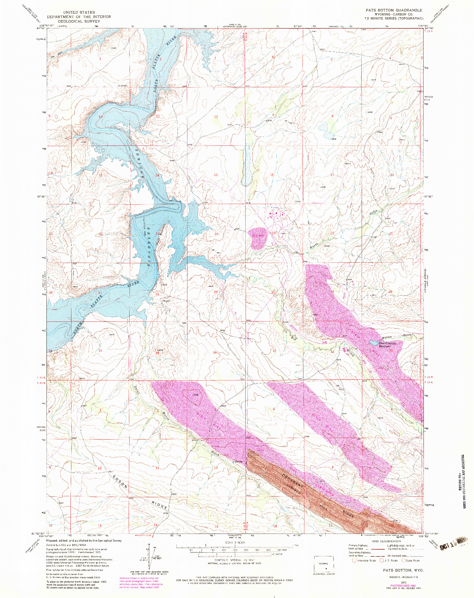 USGS 1:24000-SCALE QUADRANGLE FOR PATS BOTTOM, WY 1971