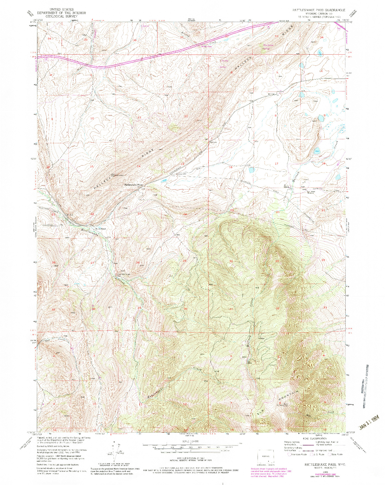 USGS 1:24000-SCALE QUADRANGLE FOR RATTLESNAKE PASS, WY 1955