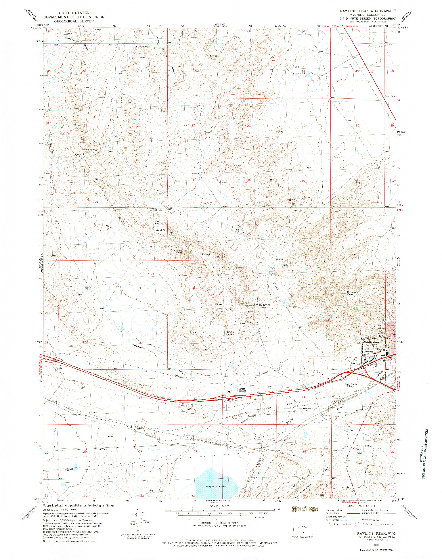 USGS 1:24000-SCALE QUADRANGLE FOR RAWLINS PEAK, WY 1983